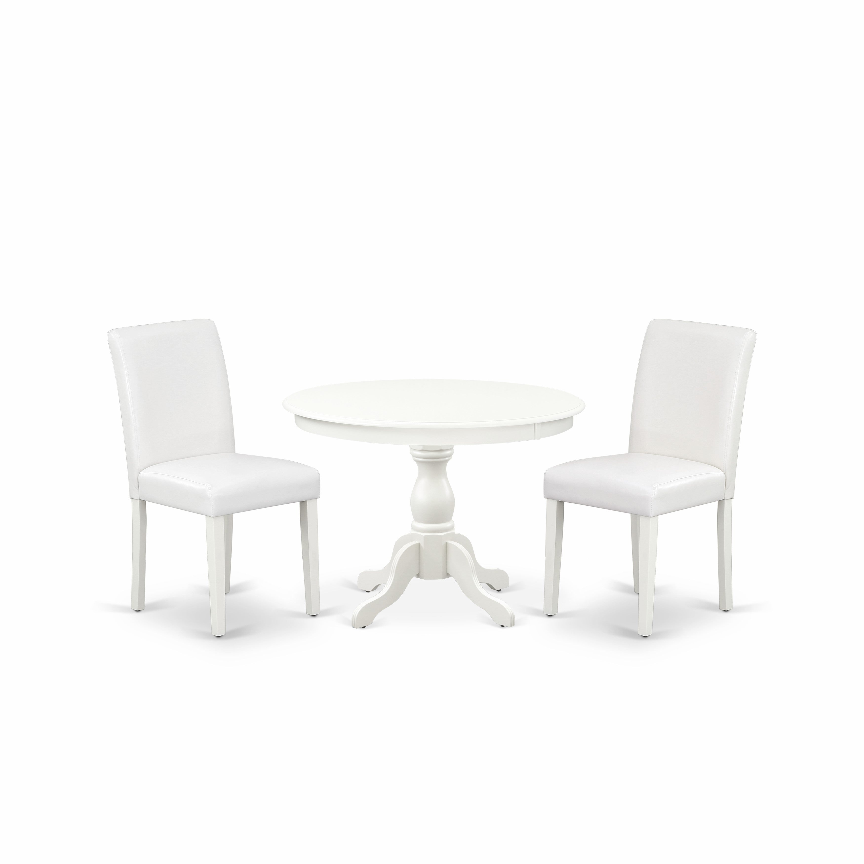 East West Furniture HBAB3-LWH-64 3 Piece Dining Room Set - linen white Dinning Table and 2 Linen white faux Leather Comfortable Chairs with High Back - linen white Finish