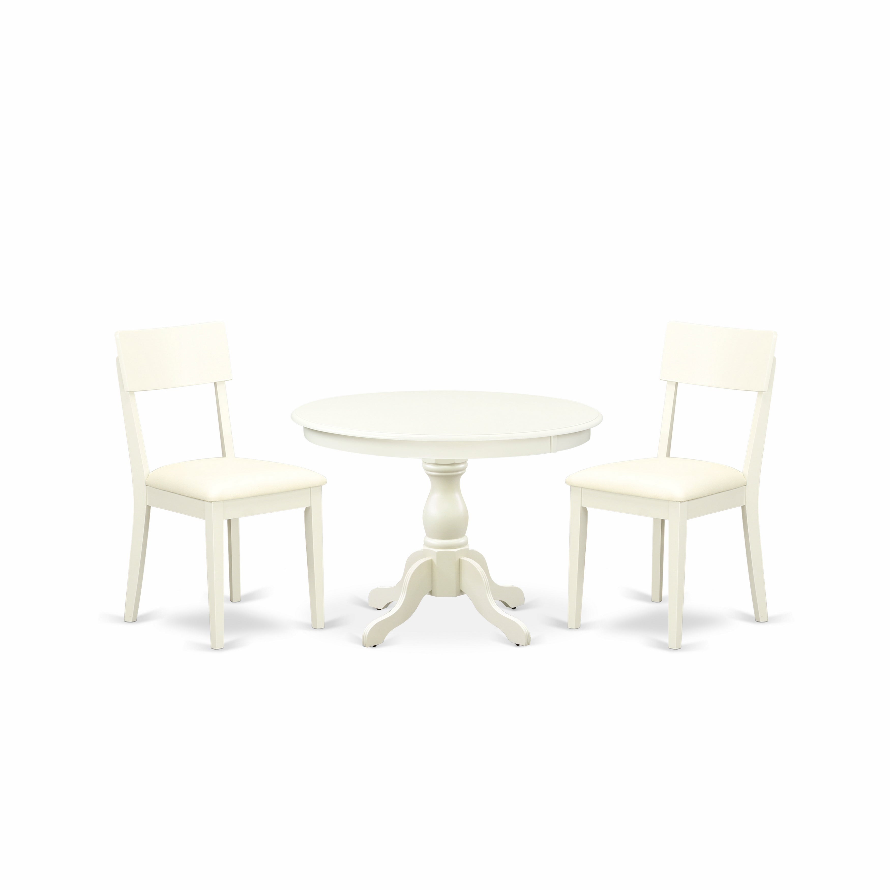 East West Furniture HBAD3-LWH-C 3 Piece Kitchen Set - Linen White Dining Room Table and 2 Linen White Faux Leather Dining Chairs with Andy Slat Back- Linen White Finish