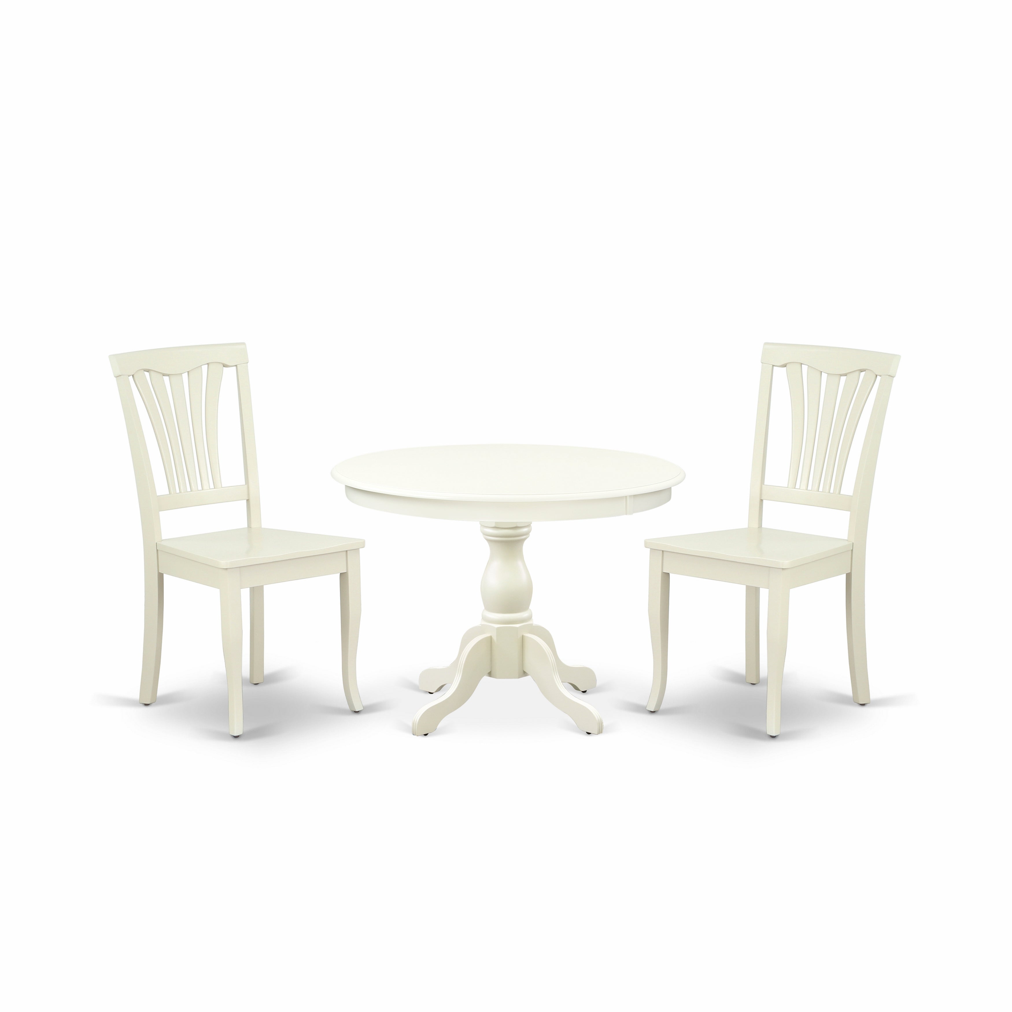 East West Furniture HBAV3-LWH-W 3 Piece Kitchen Set - linen white Dinning Table and 2 linen white Wooden Dining Chairs with Slatted Back - linen white Finish