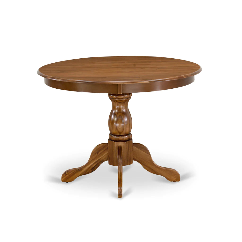 Juego de comedor de 5 piezas East West Furniture HBMZ5-AWN-02. Incluye una mesa de comedor redonda con pedestal y 4 sillas de cocina Parsons de tela de lino.