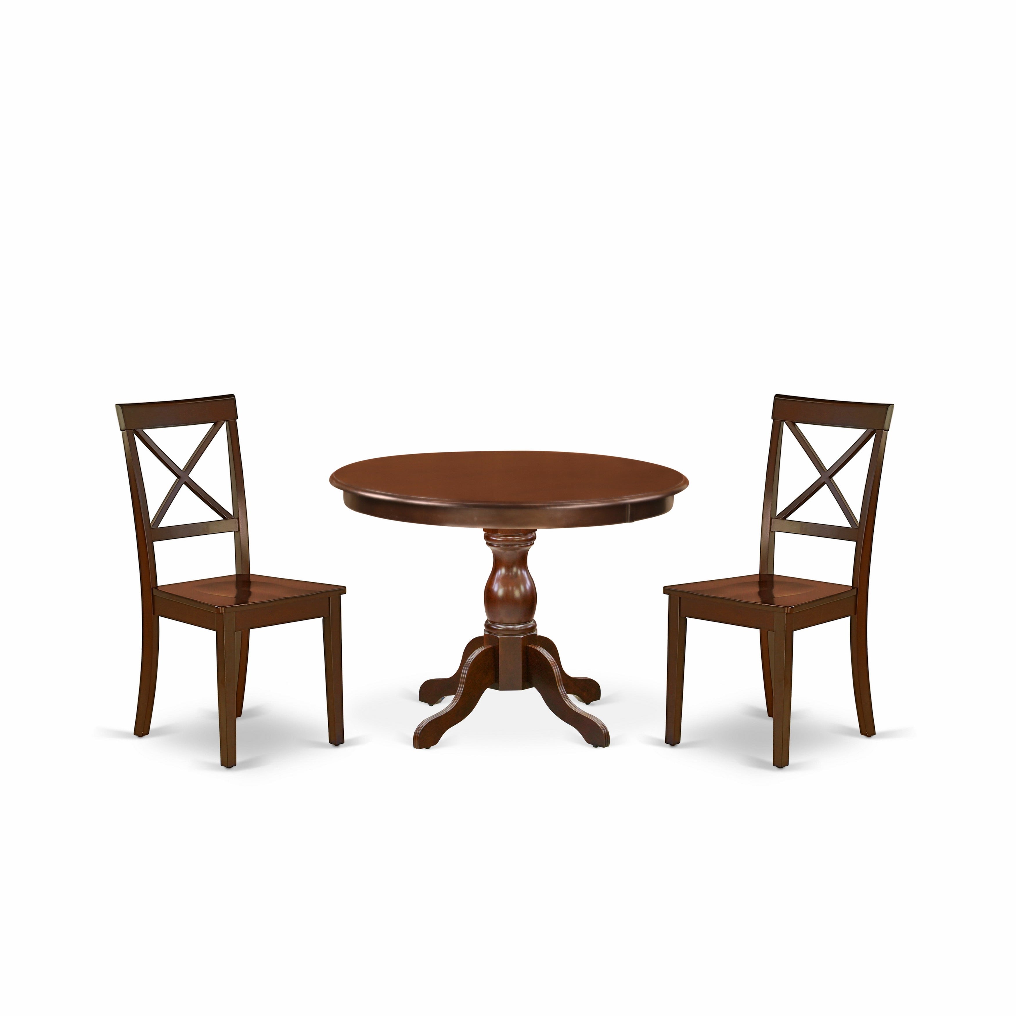 East West Furniture HBBO3-MAH-W 3 Piece Dining Room Set - Mahogany Dining Room Table and 2 Mahogany Wooden Dining Room Chairs with X-Back - Mahogany Finish