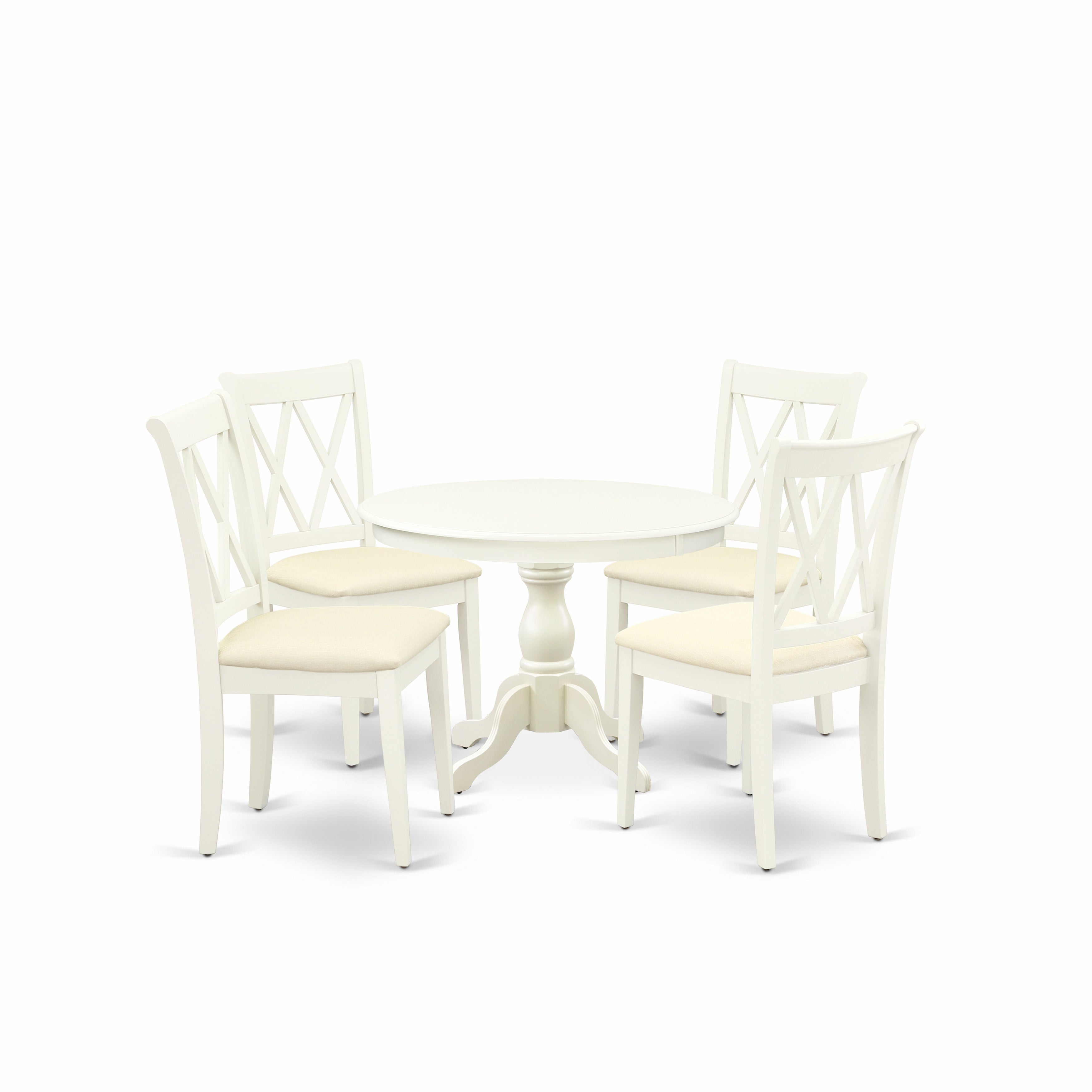 East West Furniture HBCL5-LWH-C 5 Piece Modern Dining Table Set - linen white Dining Room Table and 4 linen white Kitchen Chairs with Double X-Back - linen white Finish
