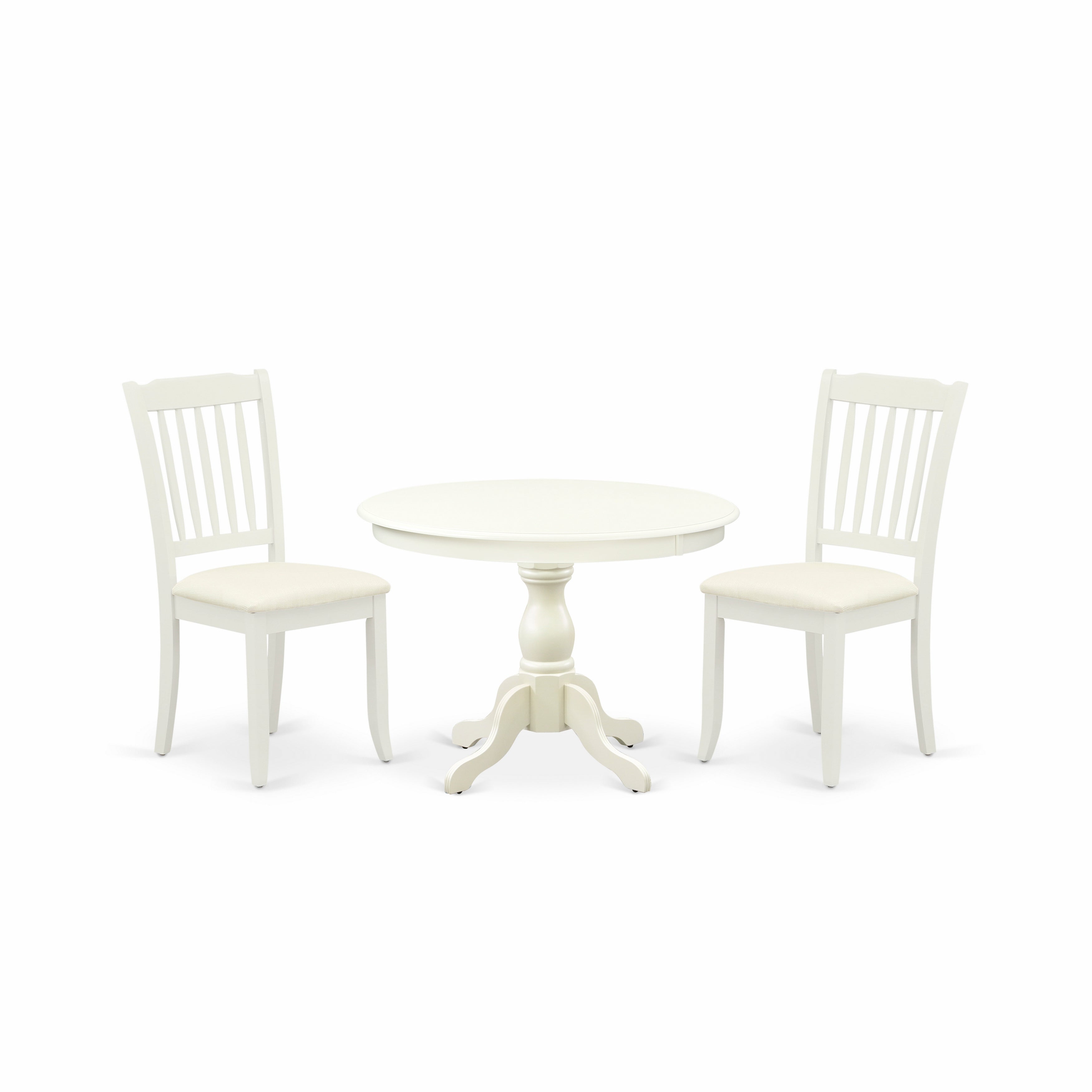 East West Furniture HBDA3-LWH-C 3 Piece Kitchen Set - linen white Wood Table and 2 linen white Chairs for Dining Room with Slatted Back - linen white Finish