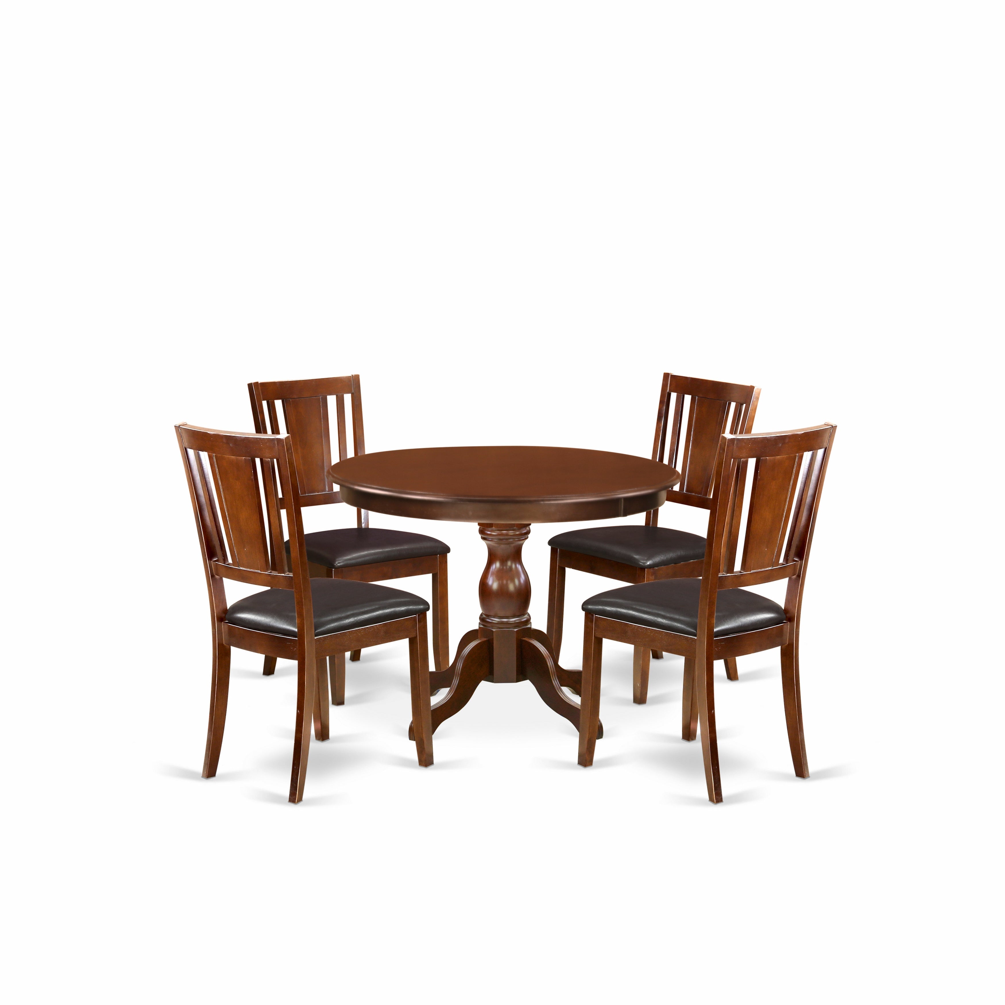 East West Furniture HBDU5-MAH-C 5 Piece Dining Table Set - Mahogany Dining Room Table and 4 Mahogany faux Leather Comfortable Chairs with Panel Back - Mahogany Finish