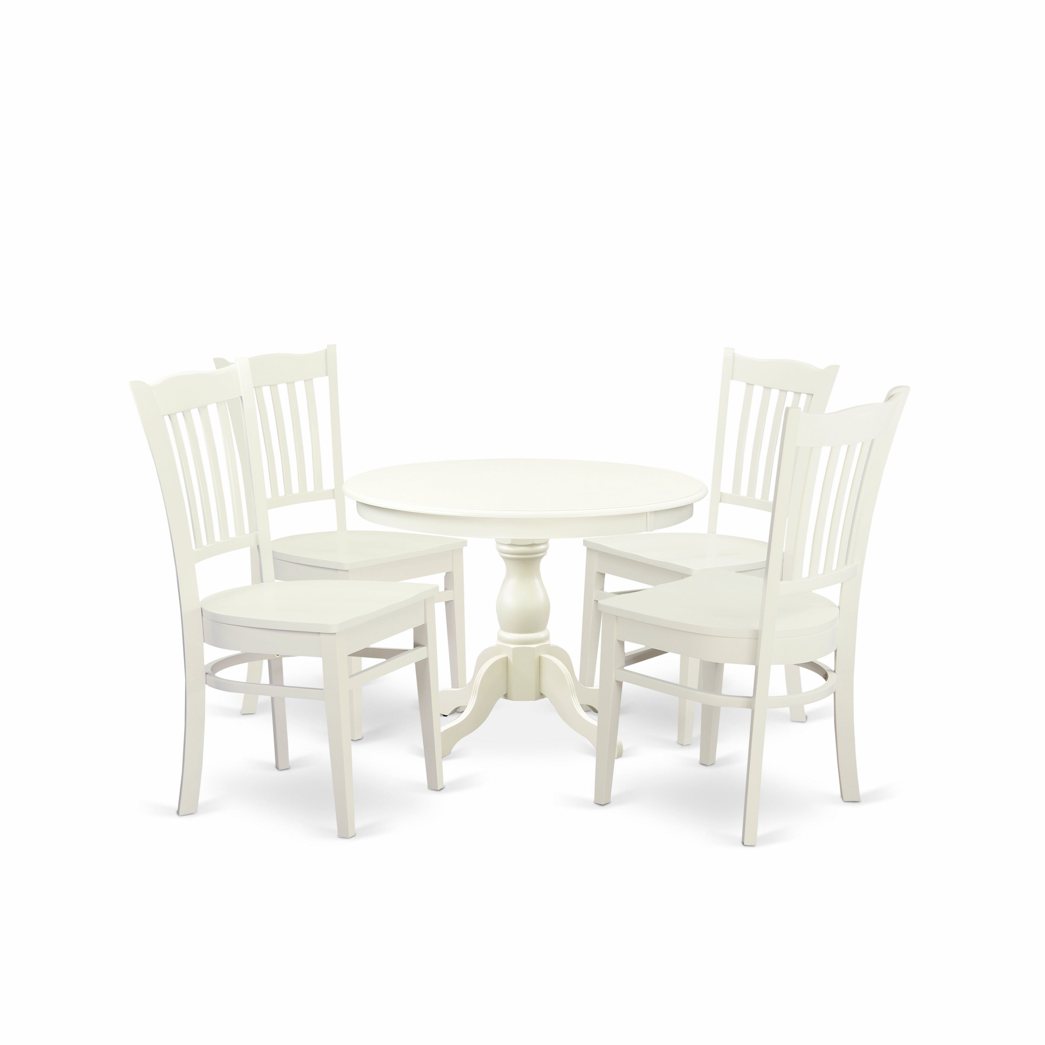 HBGR5-LWH-W 5 Piece Table and Chairs Dining Set - linen white Wood Table and 4 linen white Wooden Chairs with Slatted Back - linen white Finish