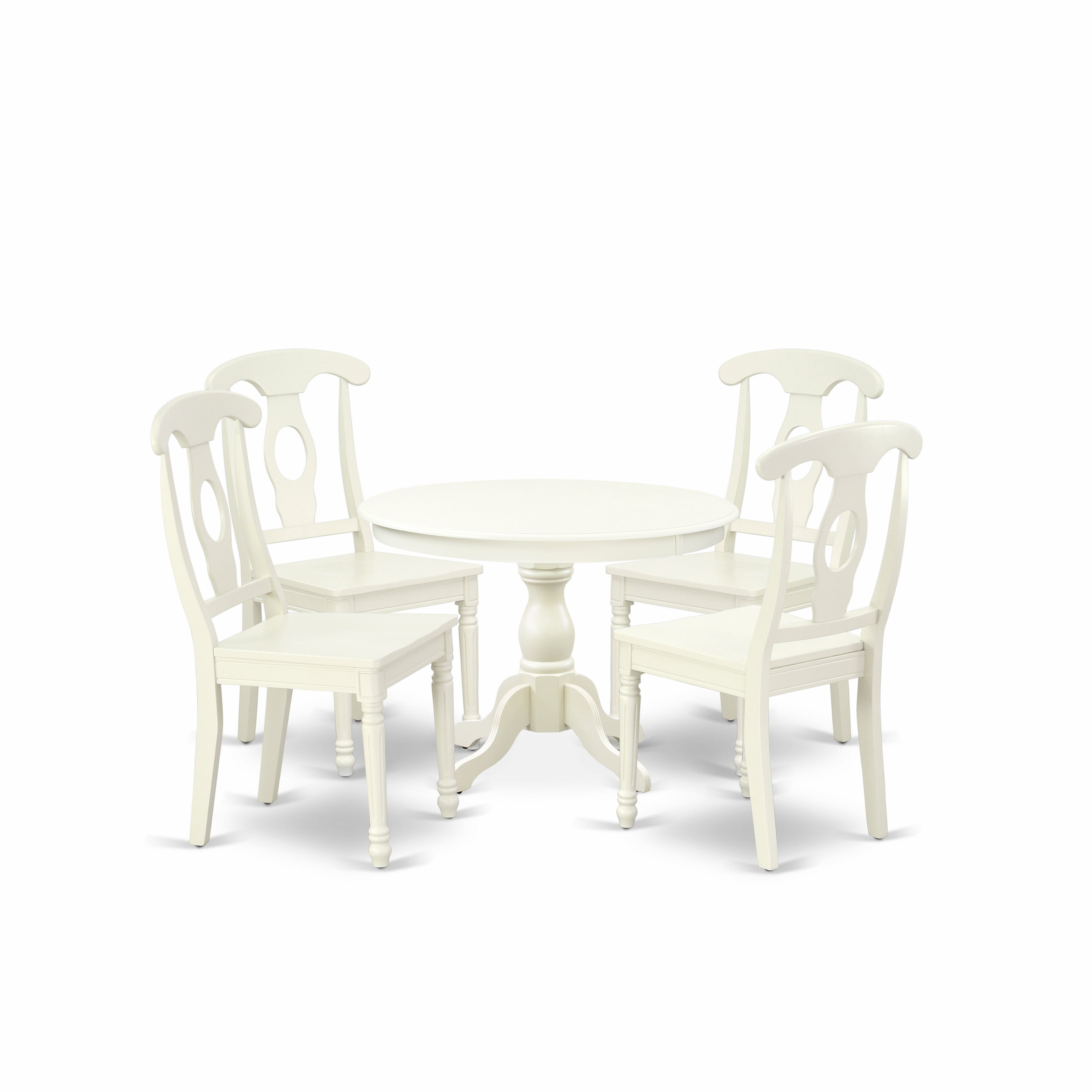 East West Furniture HBKE5-LWH-W 5 Piece Kitchen Set - linen white Kitchen Table and 4 linen white Dining Room Chairs with Napoleon Back - linen white Finish