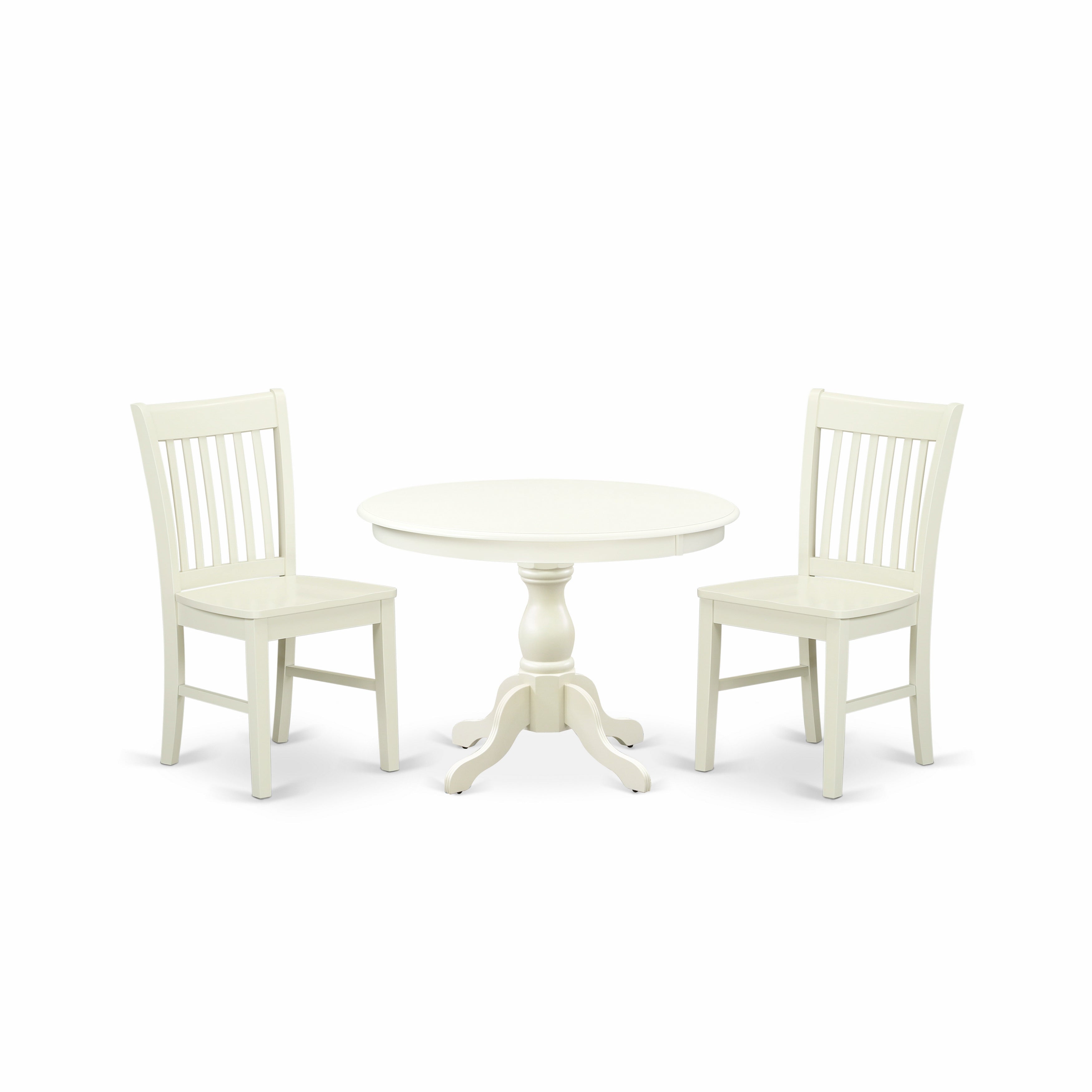 East West Furniture HBNF3-LWH-W 3 Piece Dining Room Table Set - linen White Dining Room Table and 2 linen white Dining Room Chairs with Slatted Back - linen white Finish