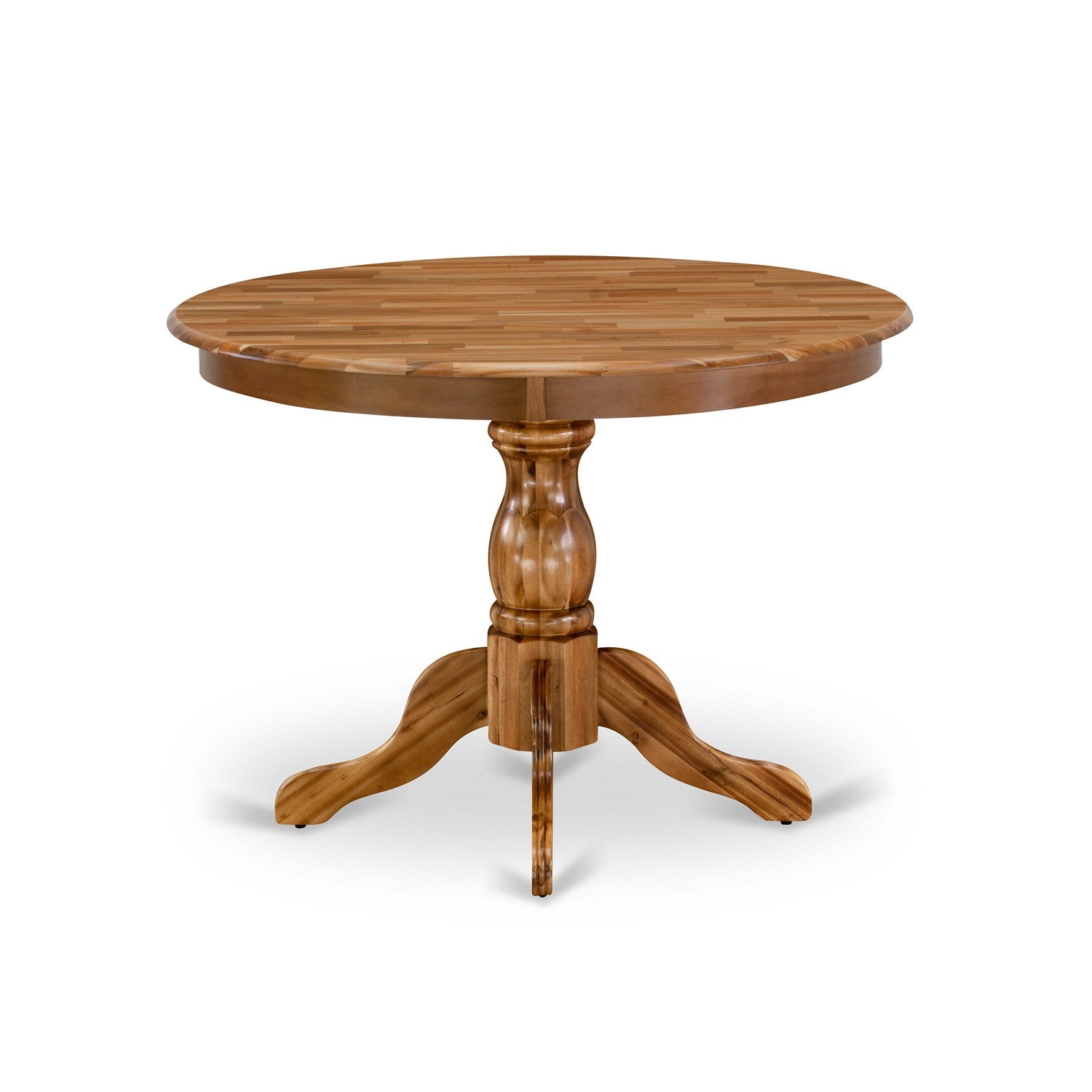 HBT-ANA-TP East West Furniture Beautiful Dinner Table with Natural Acacia Color Table Top Surface and Asian Wood Dining Table Pedestal Legs - Natural Acacia Finish
