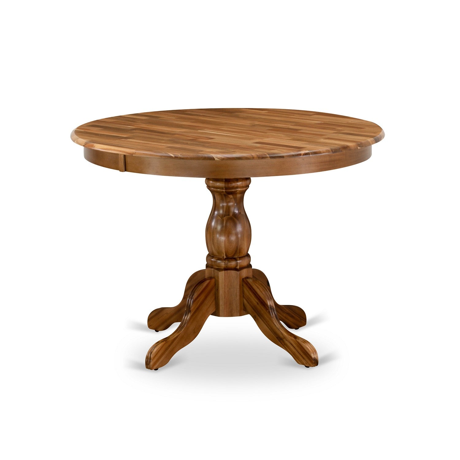 HBT-ANA-TP East West Furniture Beautiful Dinner Table with Natural Acacia Color Table Top Surface and Asian Wood Dining Table Pedestal Legs - Natural Acacia Finish