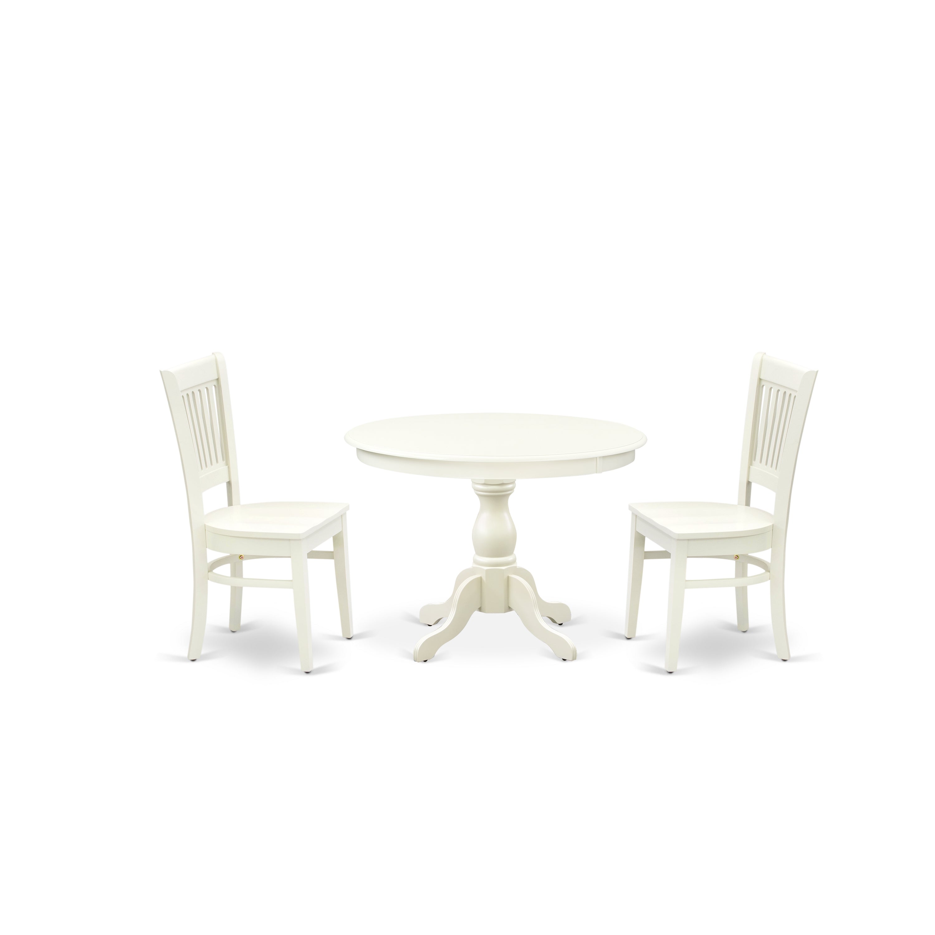 EAST WEST FURNITURE - HBVA3-LWH-W - 3-Pc Modern Dining Table Set- 2 Dining Chair and Wooden Dining Table - Wooden Seat and Slatted Chair Back (linen white Finish)