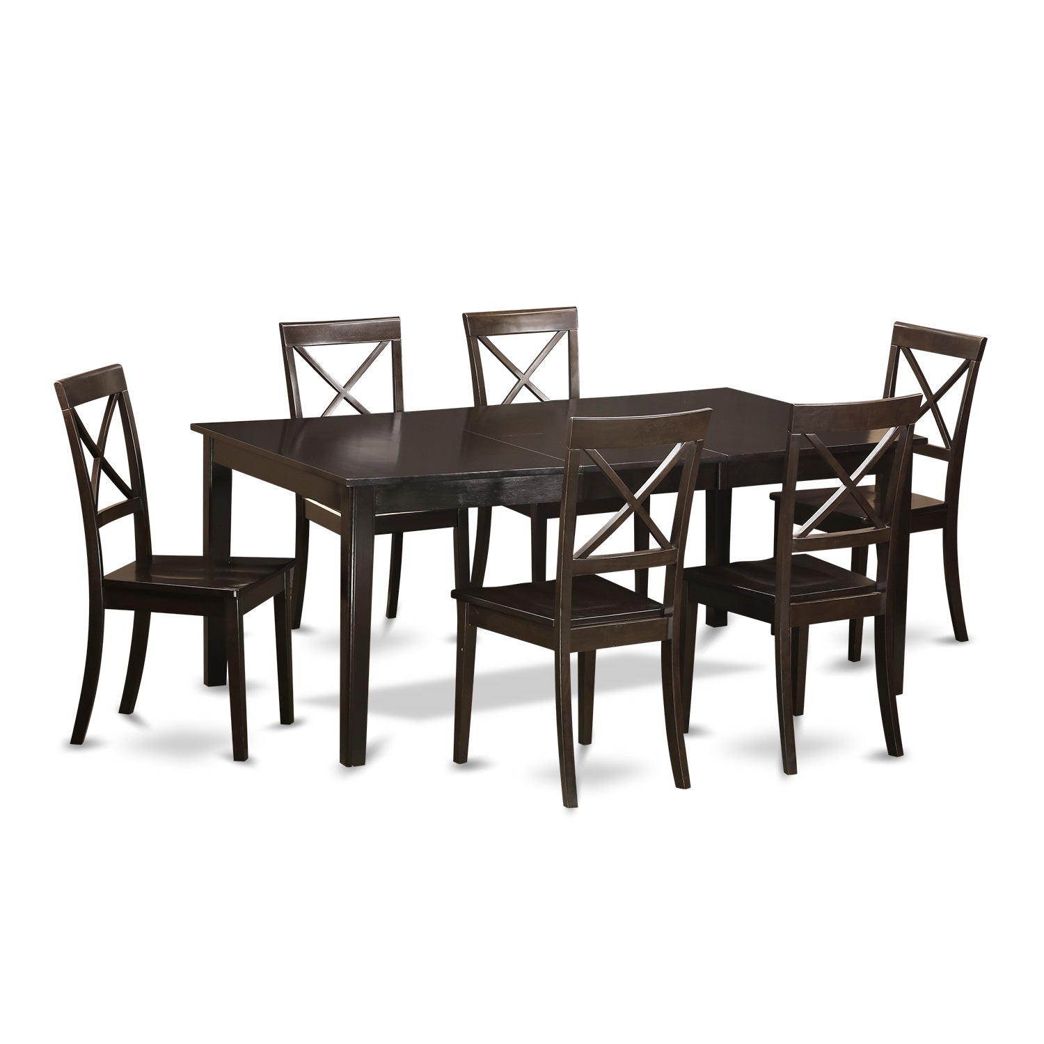 Juego de comedor East West Furniture HEBO7-CAP-W de 7 piezas compuesto por una mesa de comedor rectangular con pedestal y 6 sillas con asiento de madera.