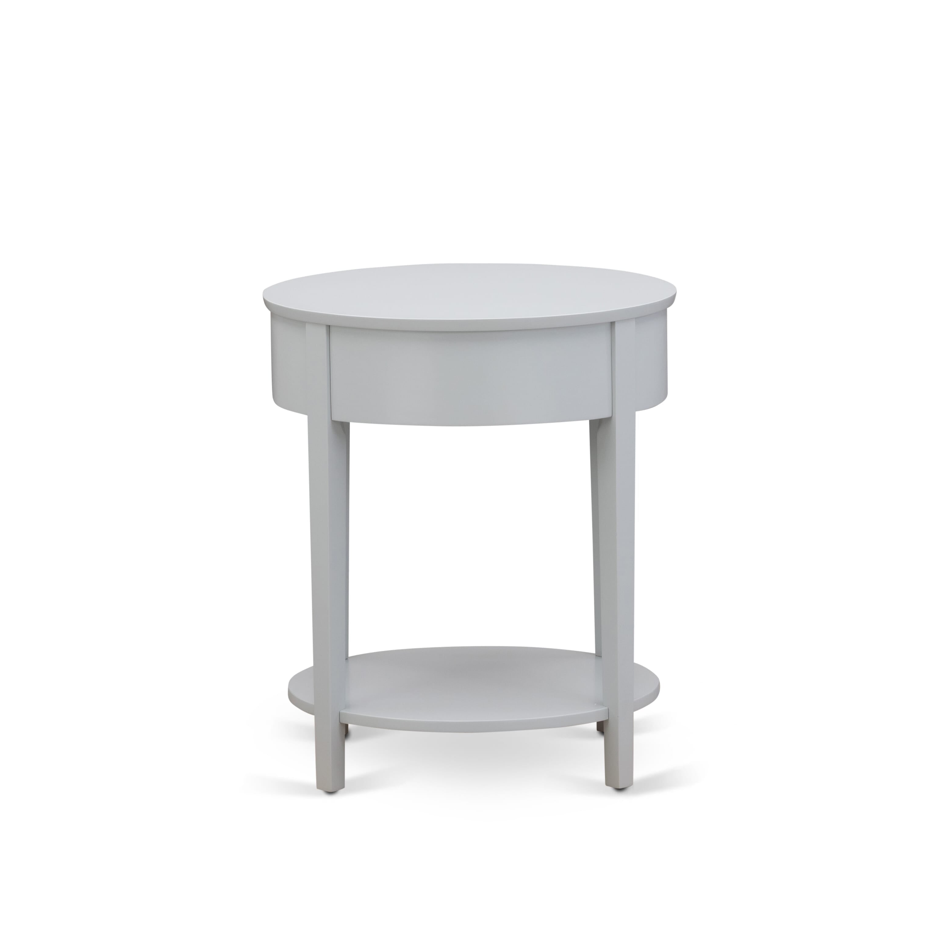 Juego de dormitorio de 3 piezas East West Furniture NL19K-2HI14: cama tamaño king con botones, cabecera tapizada en tela de terciopelo blanco y mesita de noche con acabado gris urbano.
