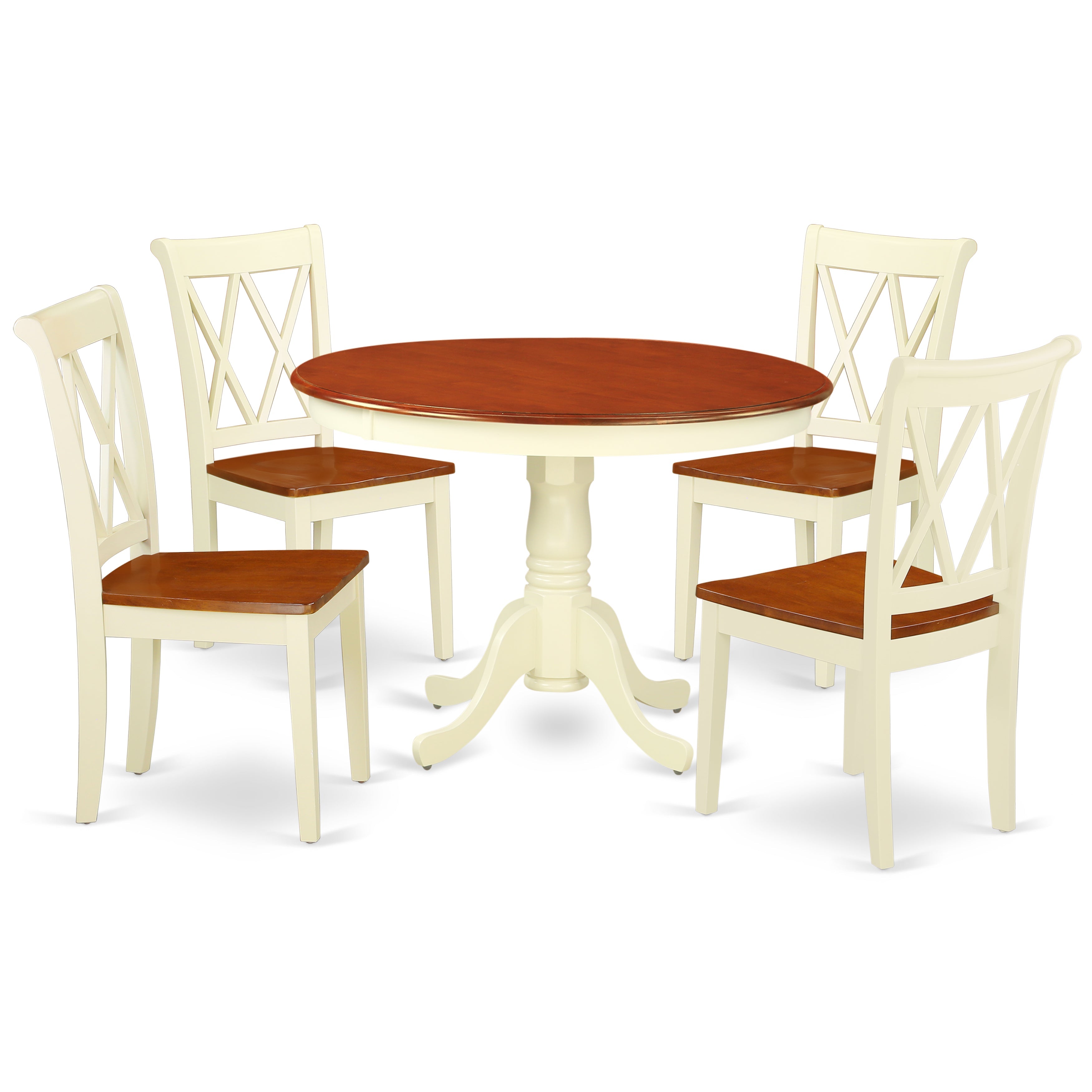 Juego de comedor de 5 piezas East West Furniture HLCL5-BMK-W. Incluye una mesa de comedor redonda con pedestal y 4 sillas de cocina.