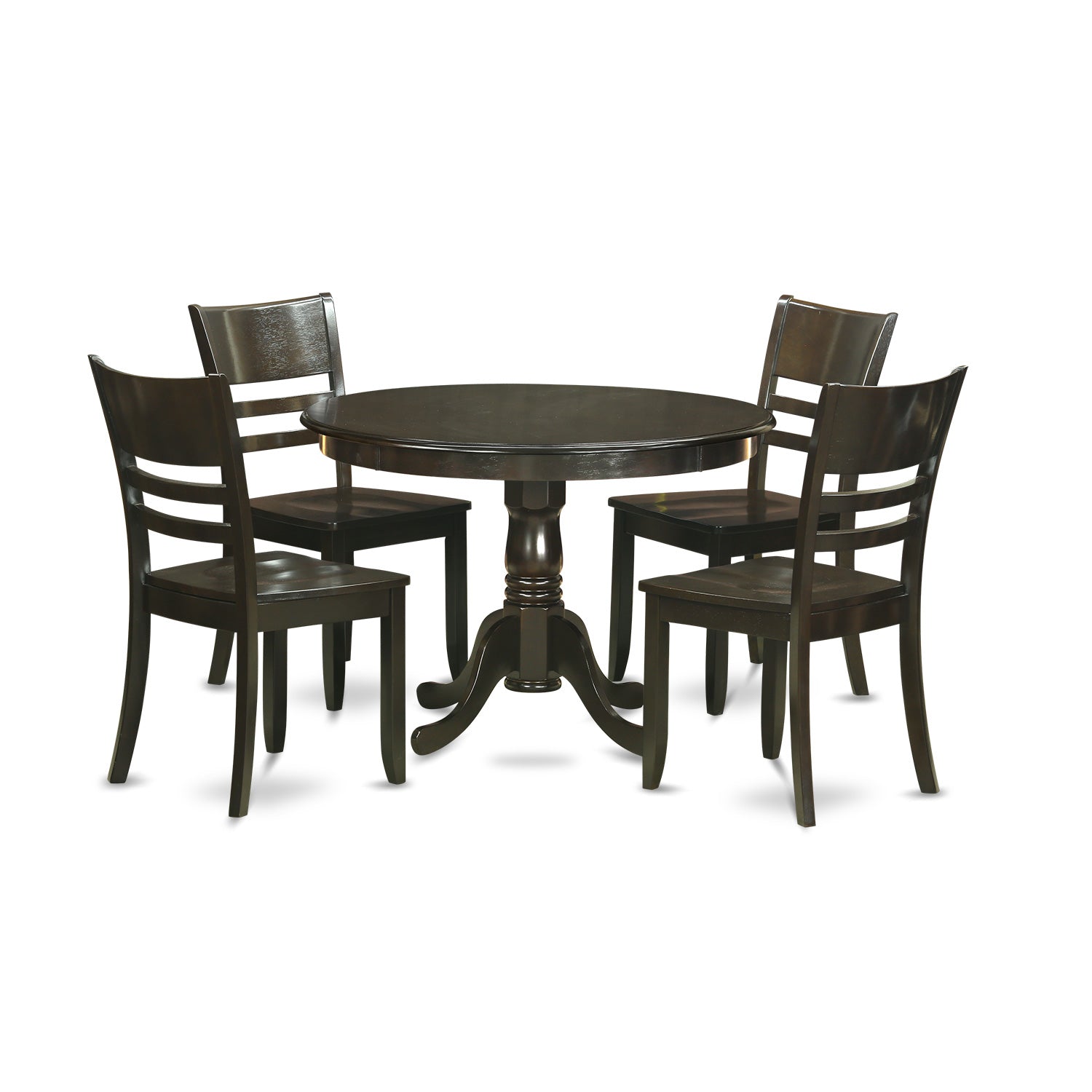 Juego de comedor de 5 piezas East West Furniture HLLY5-CAP-W Incluye una mesa de comedor redonda con pedestal y 4 sillas de cocina