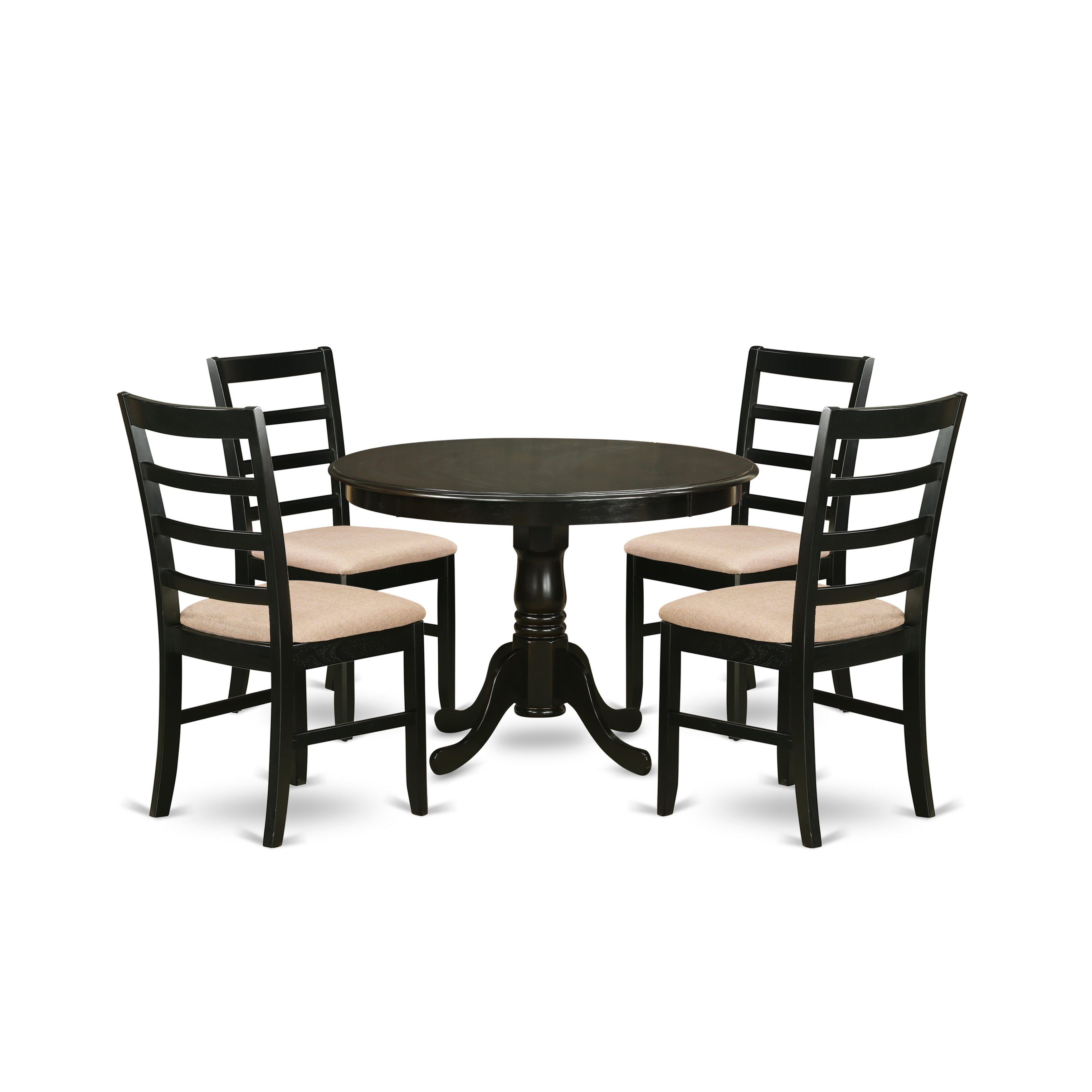 Juego de comedor de 5 piezas East West Furniture HLPF5-CAP-C para 4 personas. Incluye una mesa de comedor redonda con pedestal y 4 sillas de comedor de cocina de tela de lino.