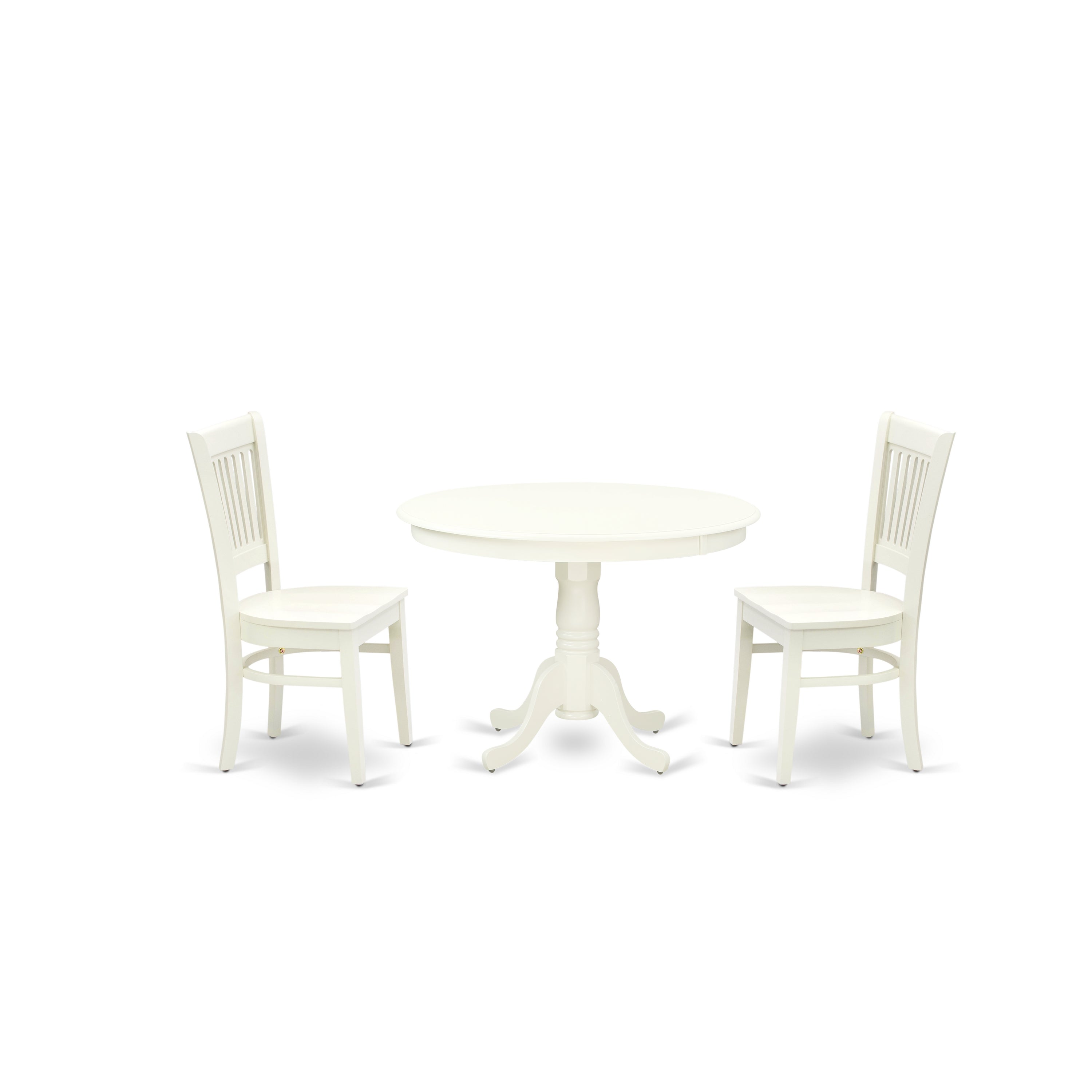 EAST WEST FURNITURE - HLVA3-LWH-W - 3-Pc Modern dining room table Set- 2 dining room chairs and Wooden Dining Table - Wooden Seat and Slatted Chair Back (linen white Finish)