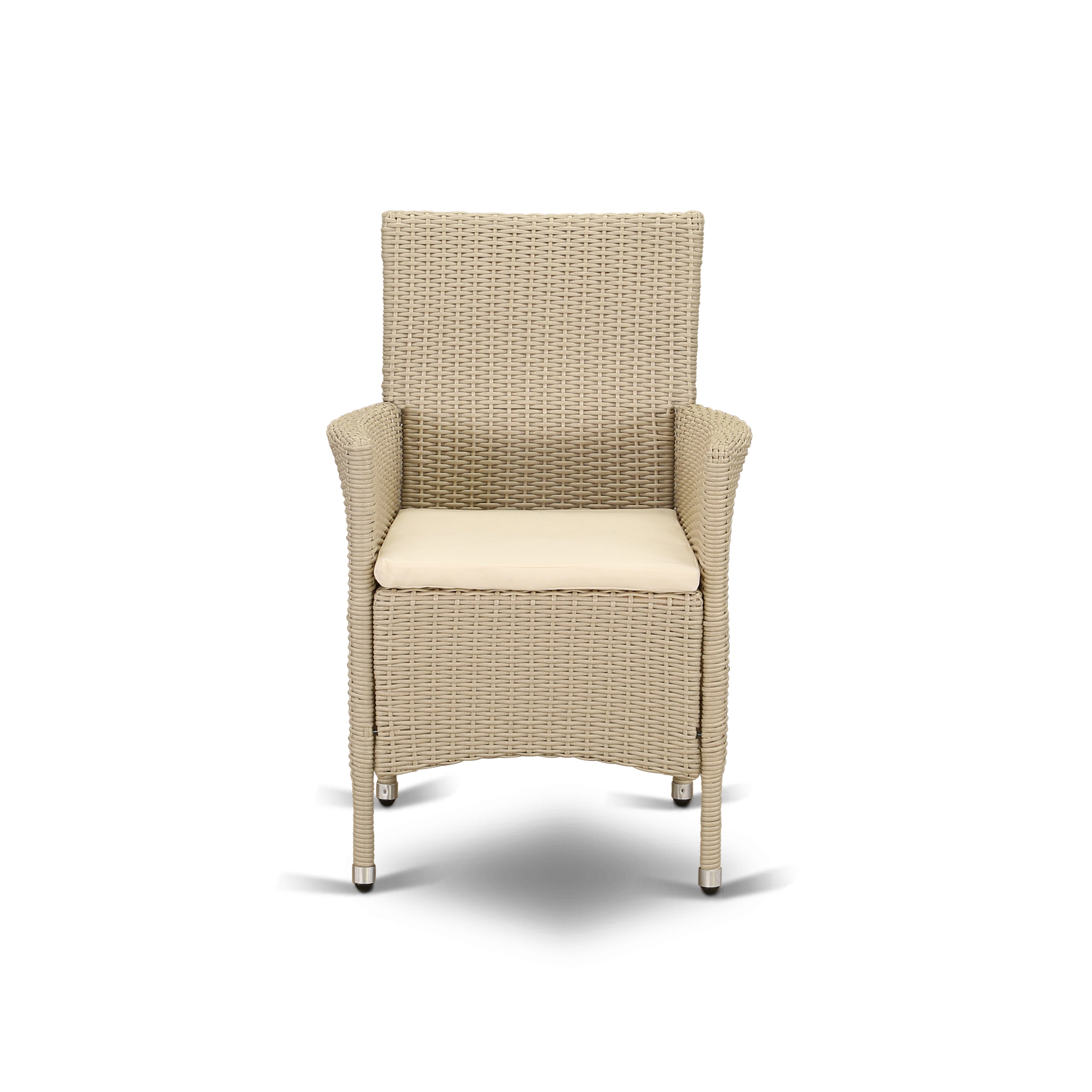 East West Furniture VLVL5-53V Juego de muebles de patio de mimbre para exterior de 5 piezas Incluye una mesa de comedor de bistró rectangular con tapa de vidrio y 4 sillones de balcón con cojín