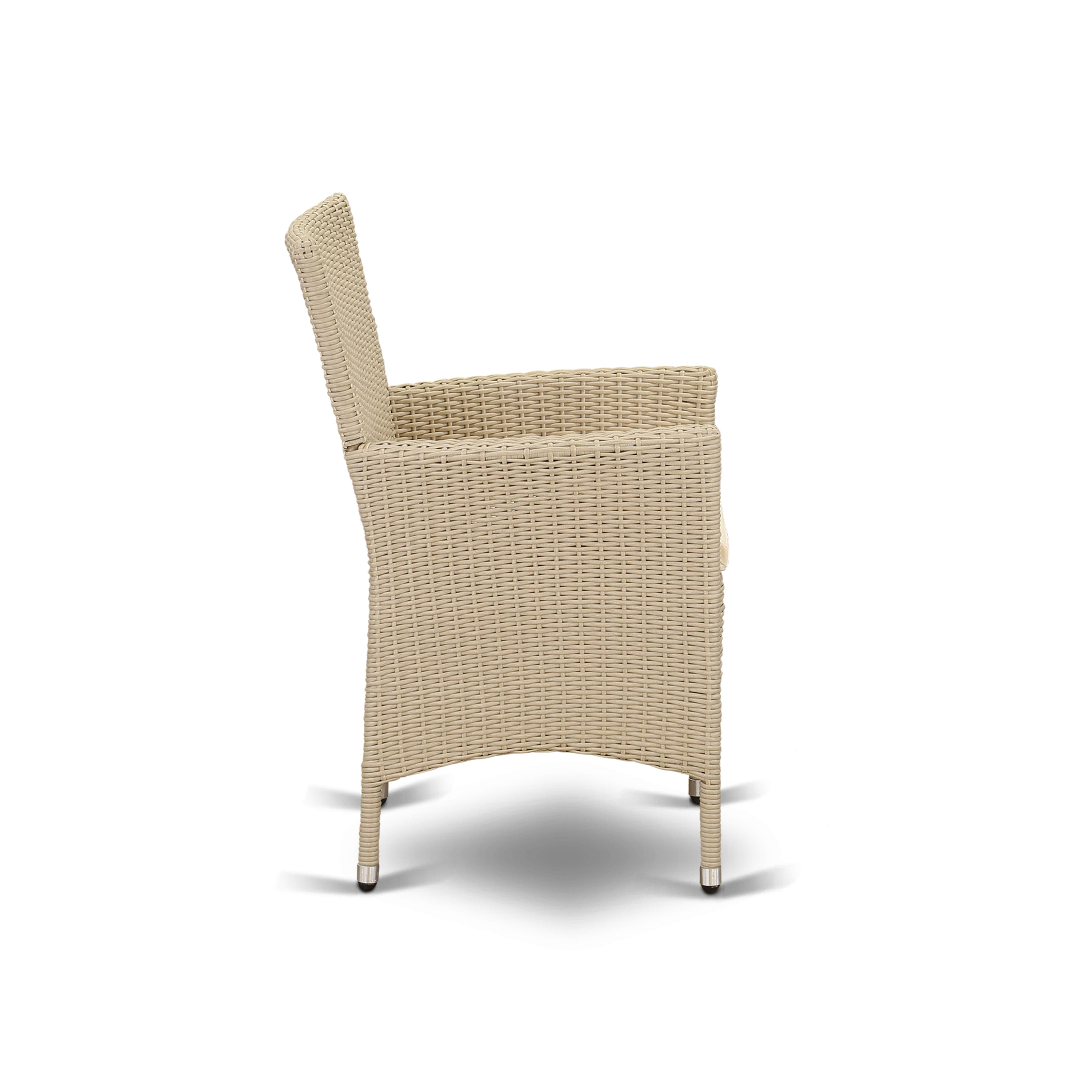 East West Furniture VLVL5-53V Juego de muebles de patio de mimbre para exterior de 5 piezas Incluye una mesa de comedor de bistró rectangular con tapa de vidrio y 4 sillones de balcón con cojín