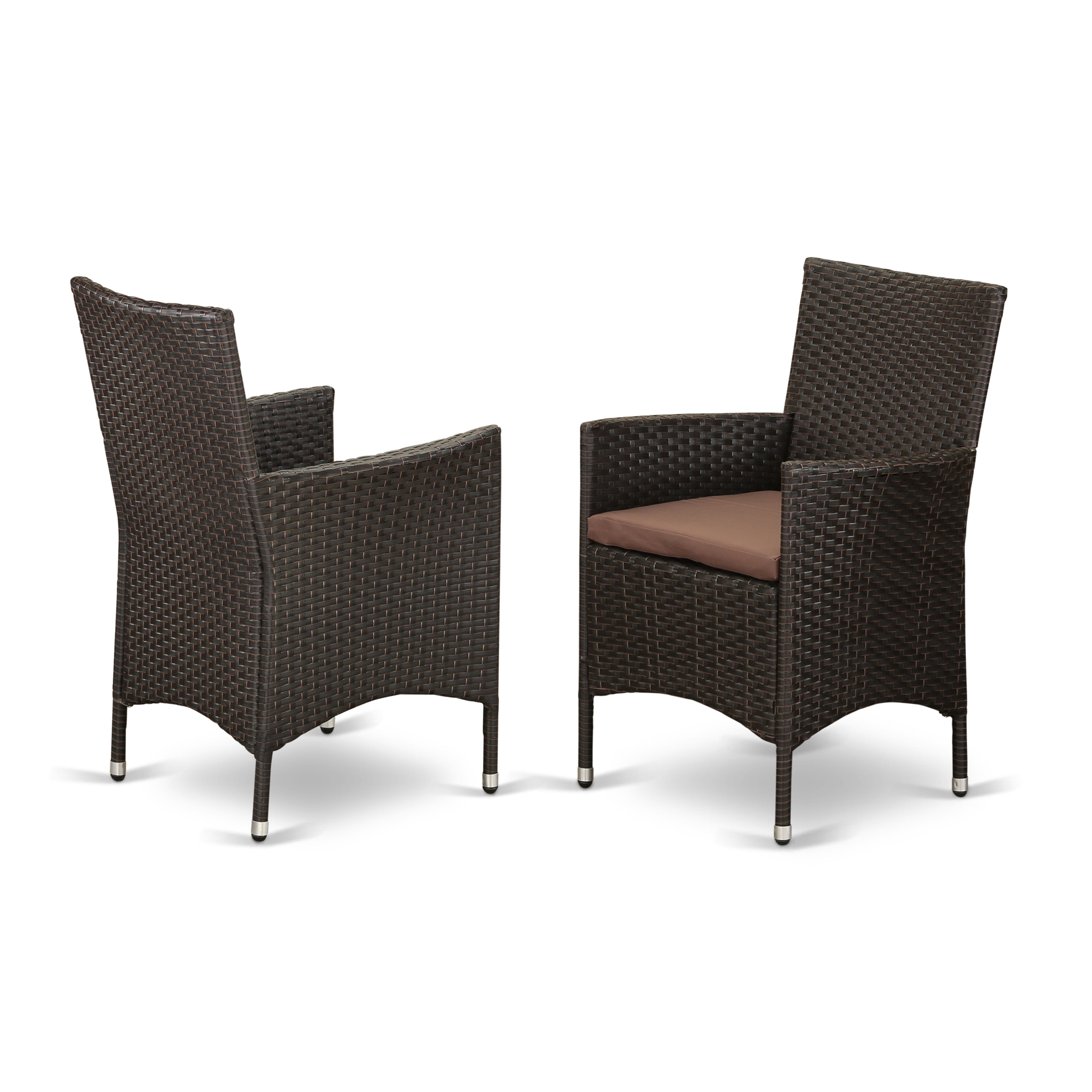 East West Furniture VLVL5-63S Juego de muebles de patio de mimbre para exterior de 5 piezas Incluye una mesa de comedor de bistró rectangular con tapa de vidrio y 4 sillones de balcón con cojín
