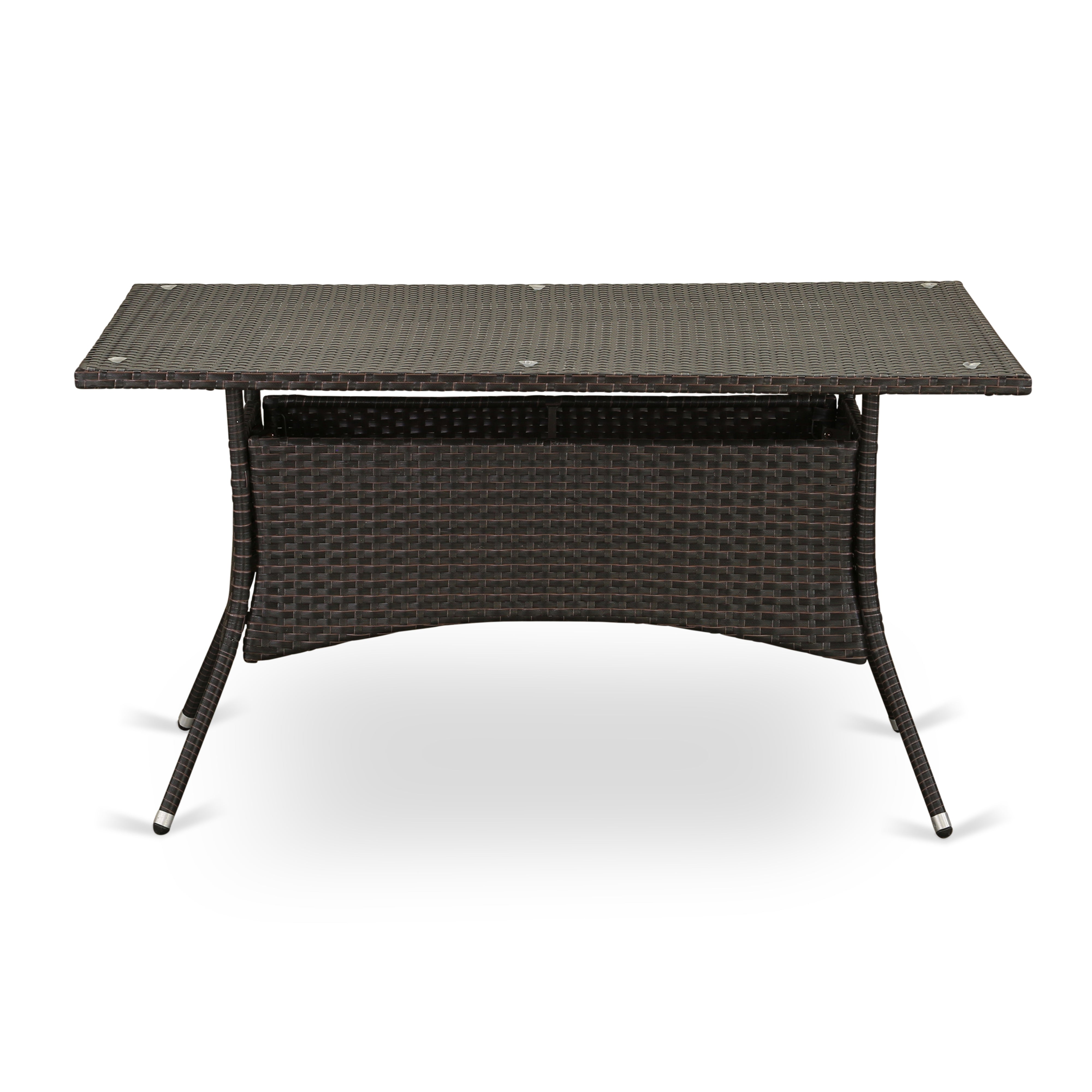 East West Furniture VLVL5-63S Juego de muebles de patio de mimbre para exterior de 5 piezas Incluye una mesa de comedor de bistró rectangular con tapa de vidrio y 4 sillones de balcón con cojín