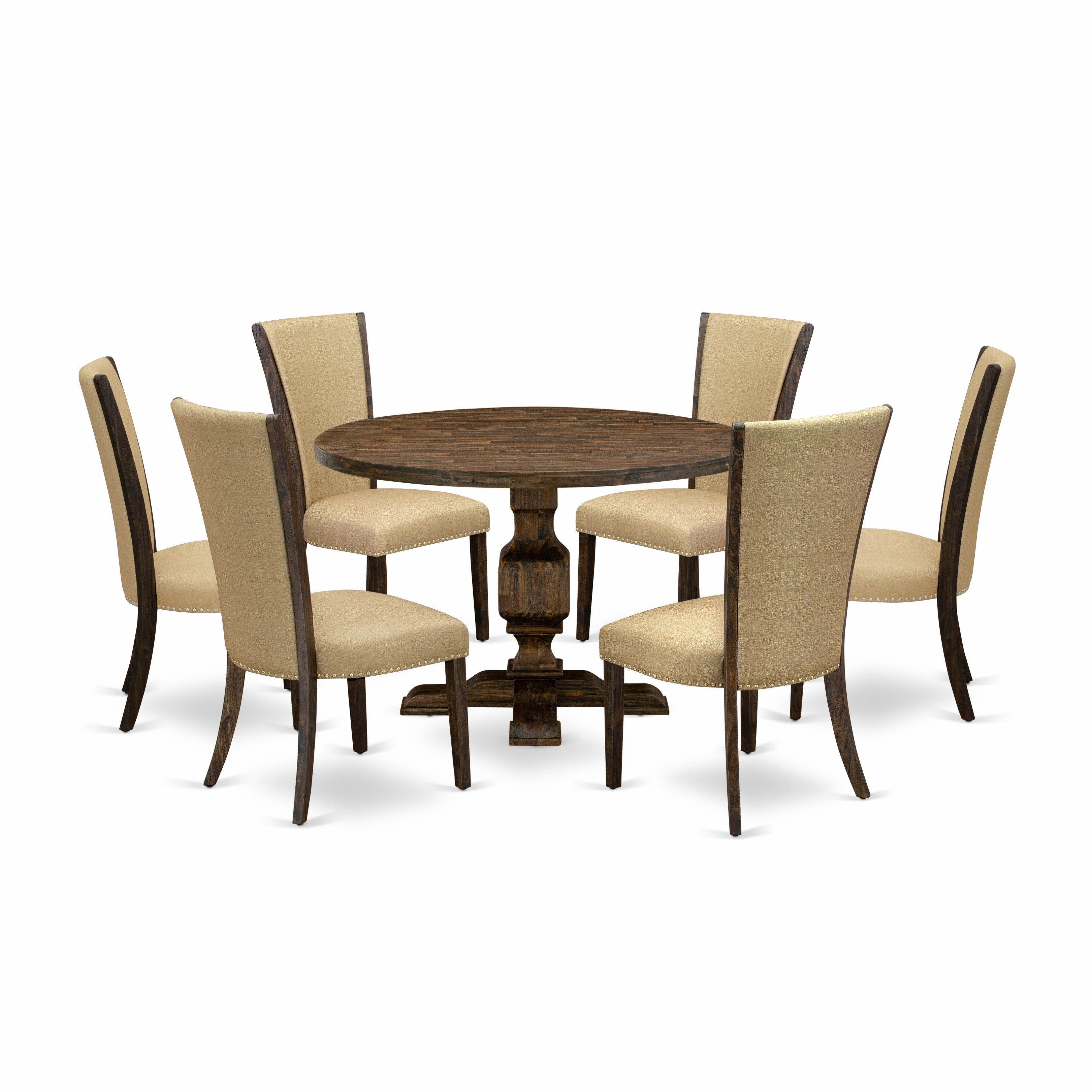 East West Furniture I3VE7-703 7-Piece Dining Set - Wooden Dining Table and 6 Brown Color Parson Kitchen Chairs with High Back - Distressed Jacobean Finish