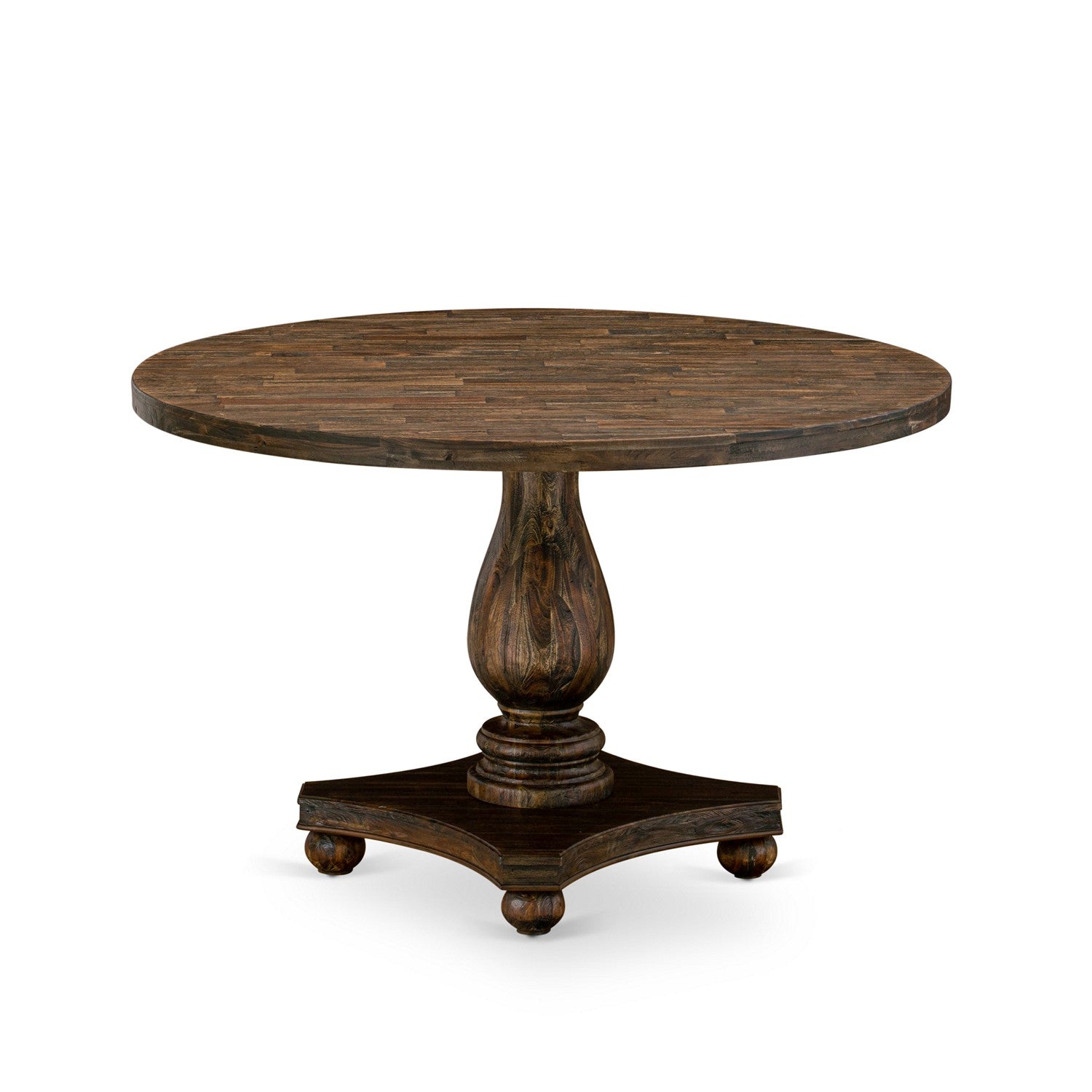 Juego de mesa de comedor de 7 piezas East West Furniture I2AB7-N35 compuesto por una mesa de comedor redonda con pedestal y 6 sillas tapizadas en tela de lino y piel de venado.