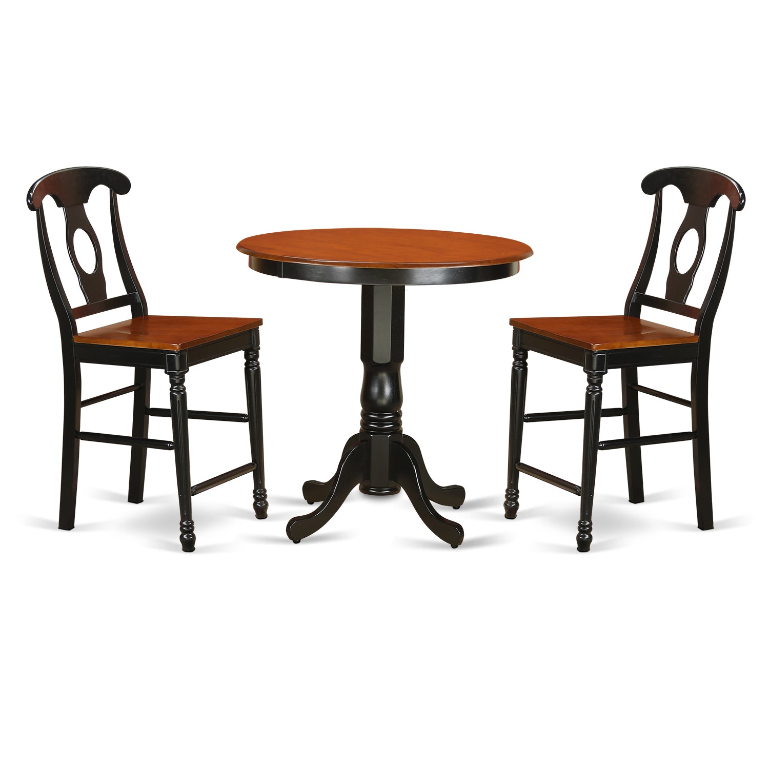 Juego de mesa de comedor de 3 piezas East West Furniture JAKE3-BLK-W con altura de mostrador. Incluye una mesa de cocina redonda con pedestal y 2 sillas de comedor.