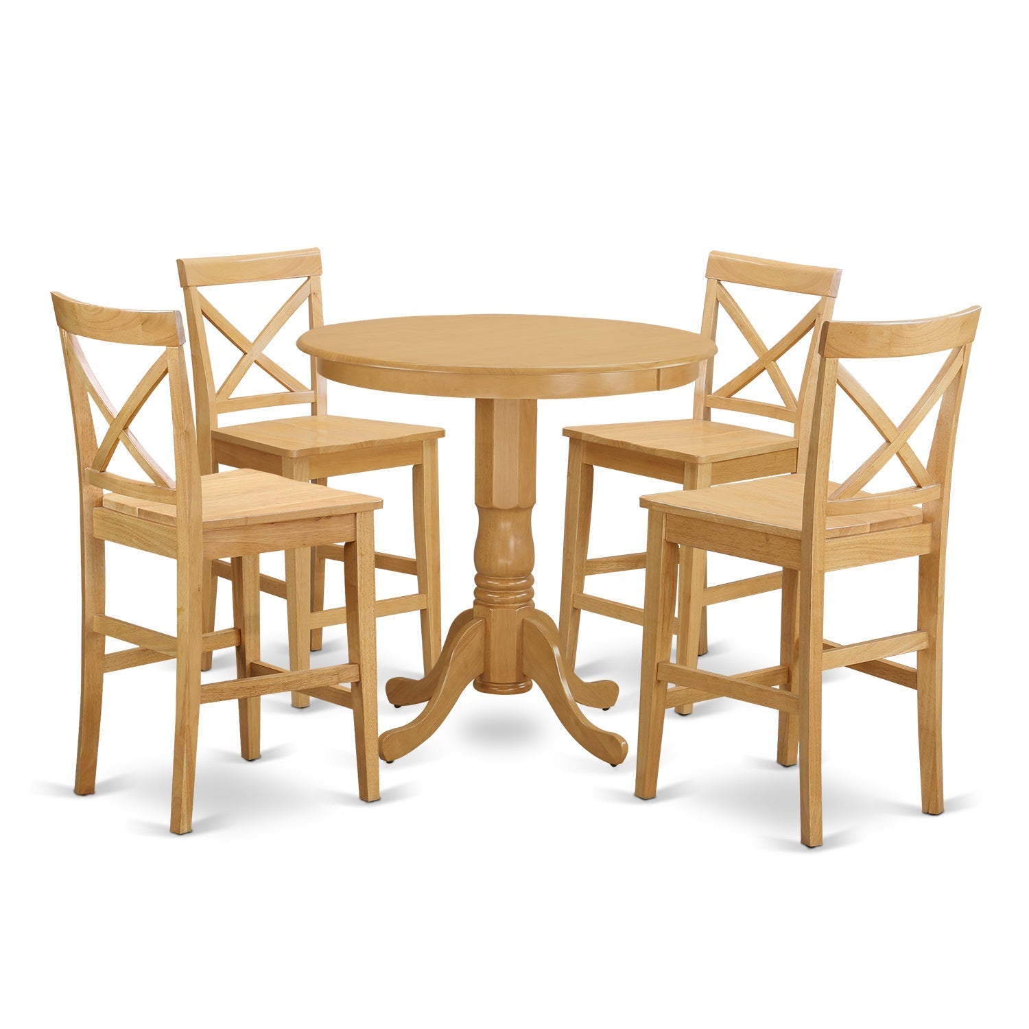 Juego de mesa de comedor East West Furniture JAPB5-OAK-W de 5 piezas con altura de mostrador. Incluye una mesa de cocina redonda con pedestal y 4 sillas de comedor.