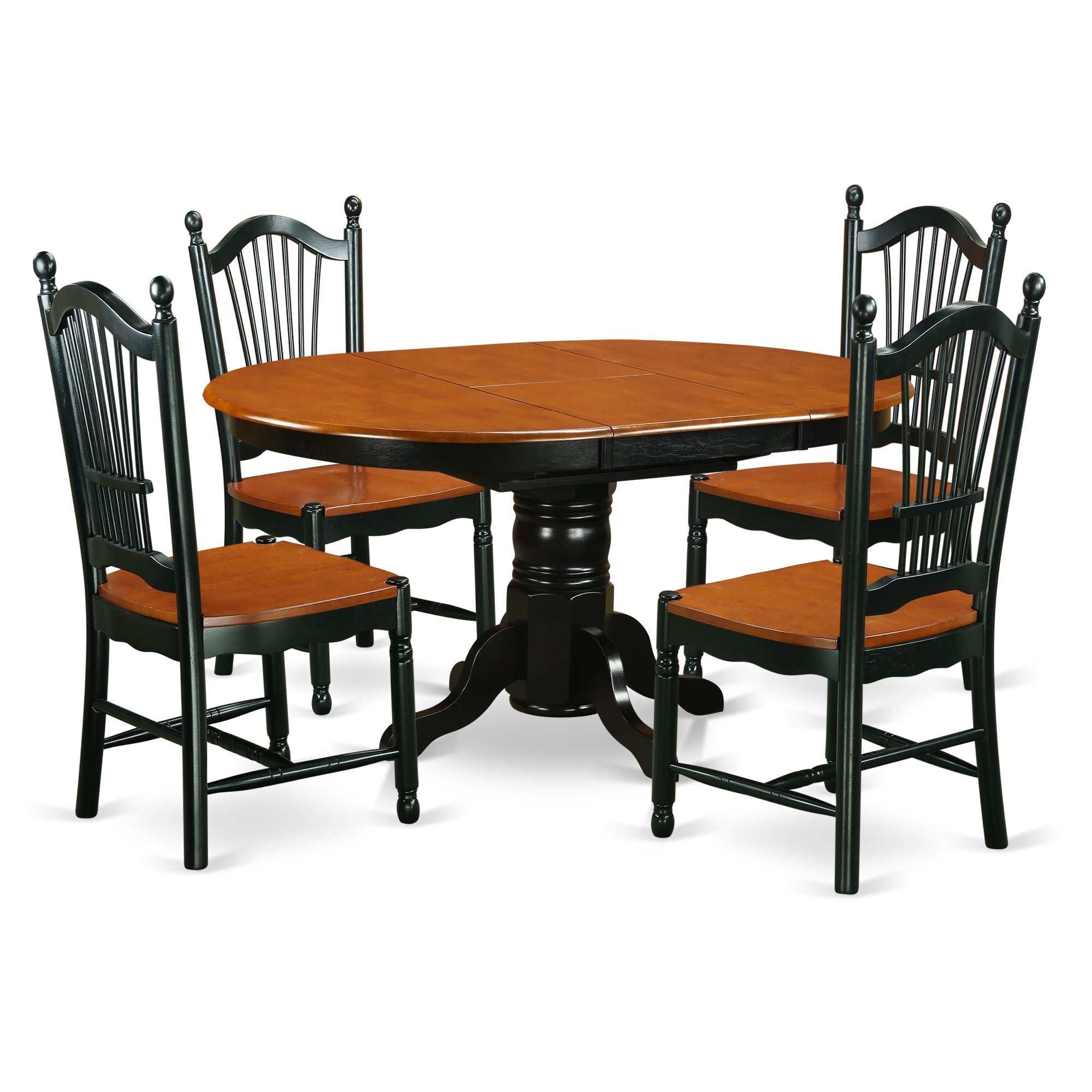 El juego de muebles de comedor de 5 piezas East West Furniture KEDO5-BCH-W incluye una mesa de cocina ovalada con hojas de mariposa y 4 sillas de comedor.