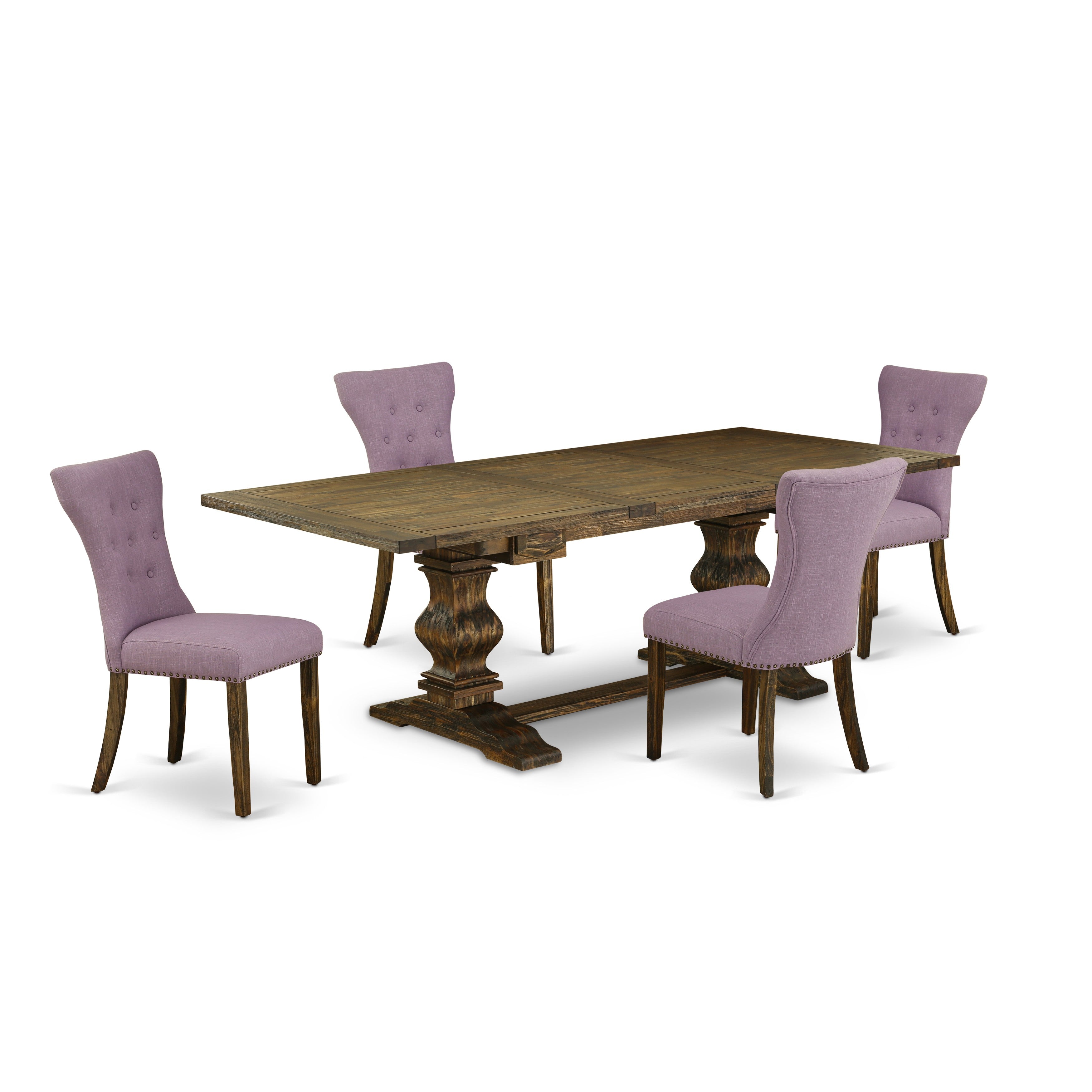 East West Furniture LAGA5-77-40 dining table set with Brown Oak Finish Chair�s Legs and Brown Green Linen Fabric kitchen table chairs Set of Four
