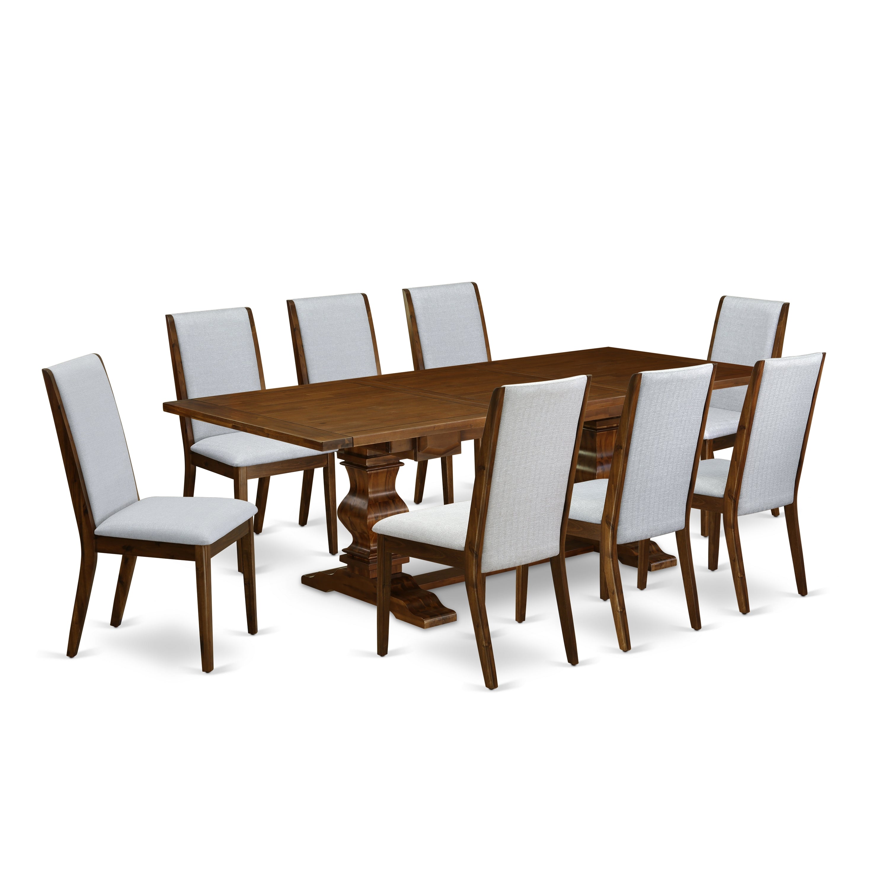 East West Furniture LALA9-88-05 9-piece dinette set with Chair�s Legs and Modern Gray Linen Fabric accent chairs set of 8 and rectangular dining room table- Antique Walnut Finish