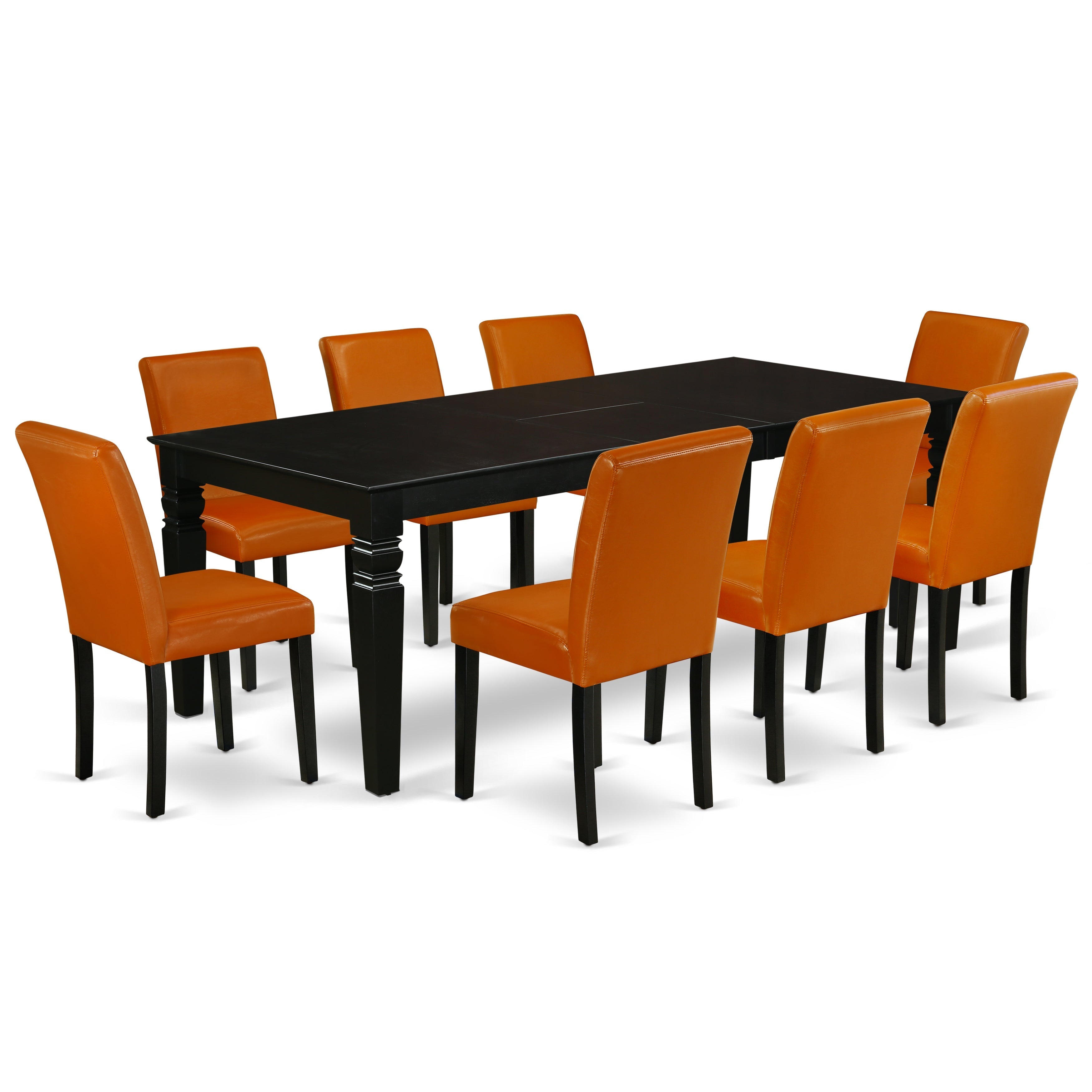 LGAB9-BLK-61 9Pc Rectangle 66/84 Inch Kitchen Table With 18 In Leaf And Eight Parson Chair With Black Leg And Pu Leather Color Baked Bean