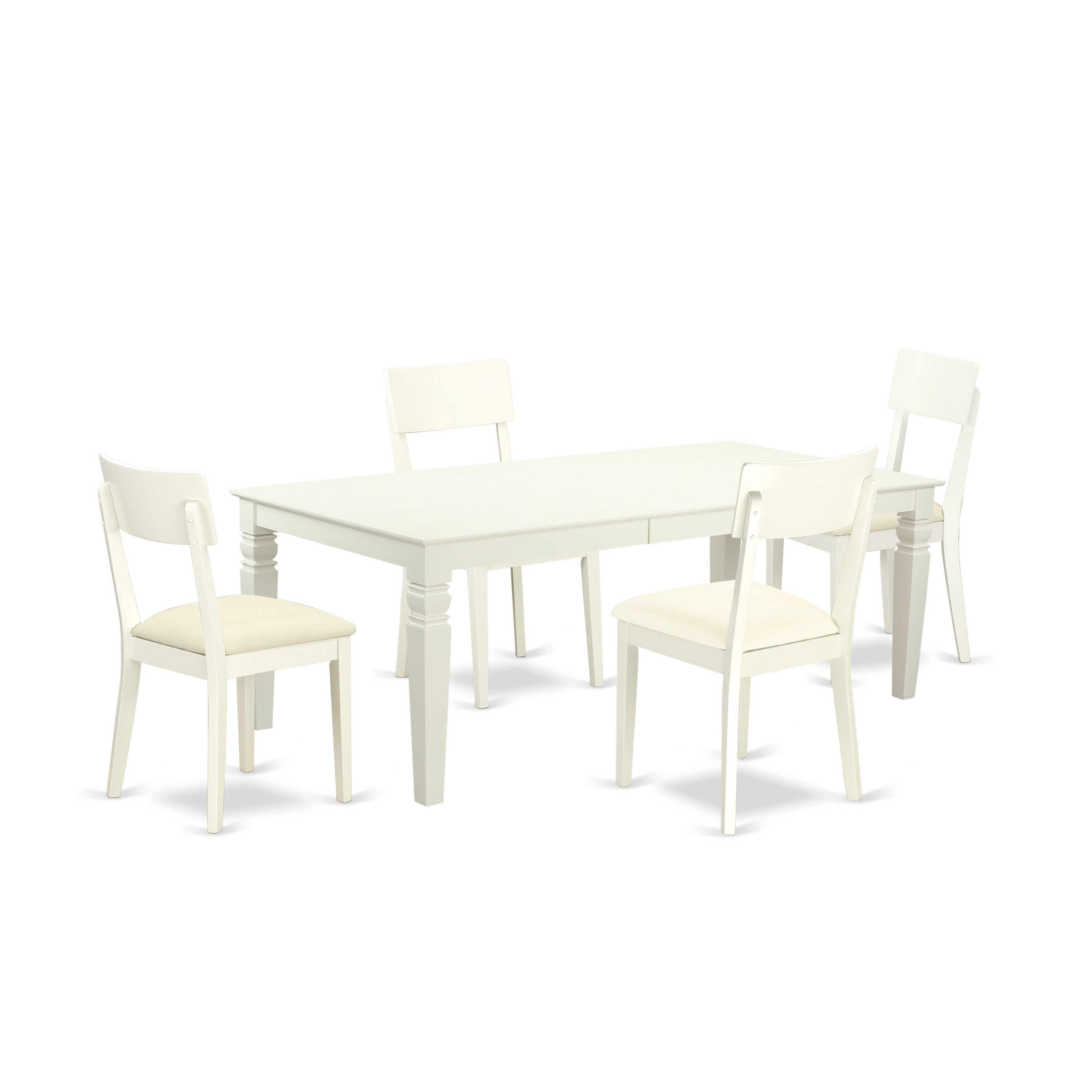 Juego de comedor de 5 piezas LGAD5-LWH-LC de East West Furniture. Incluye una mesa de comedor rectangular con diseño de hojas de mariposa y 4 sillas de cocina tapizadas en piel sintética.