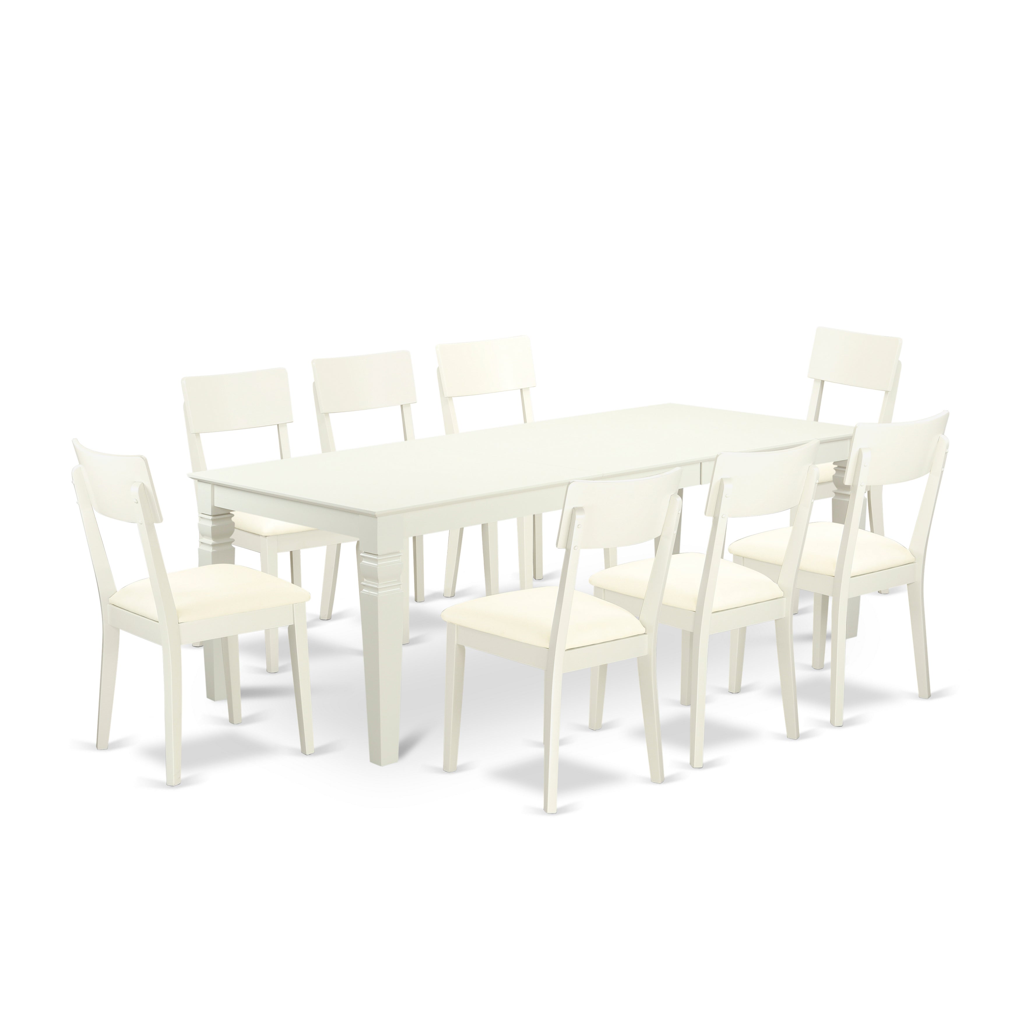 LGAD9-LWH-LC 9-Piece Dining Room Set With 1 Logan Kitchen Table And 8 Solid Wood Kitchen Chairs Finished In A Rich Linen White Color.