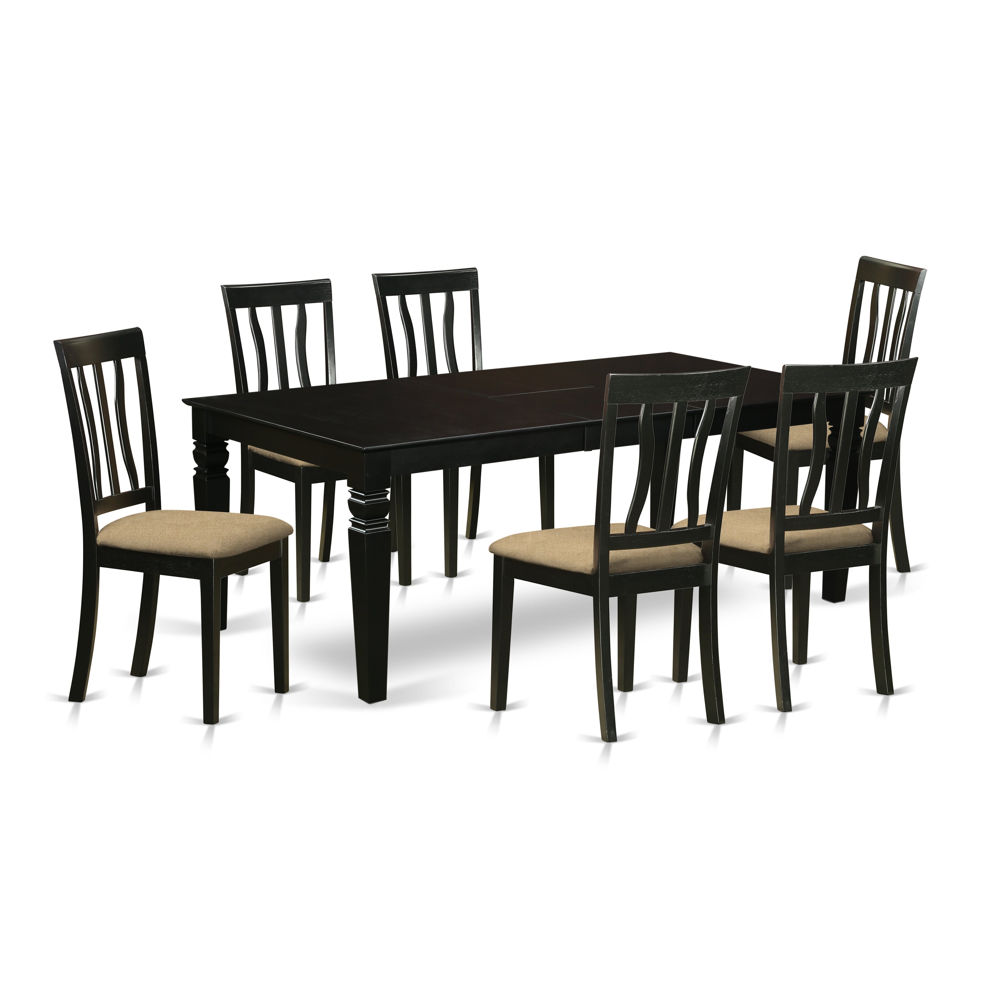 LGAN7-BLK-C 7 Pc Dining Room set with a Dining Table and 6 Linen Dining Chairs in Black