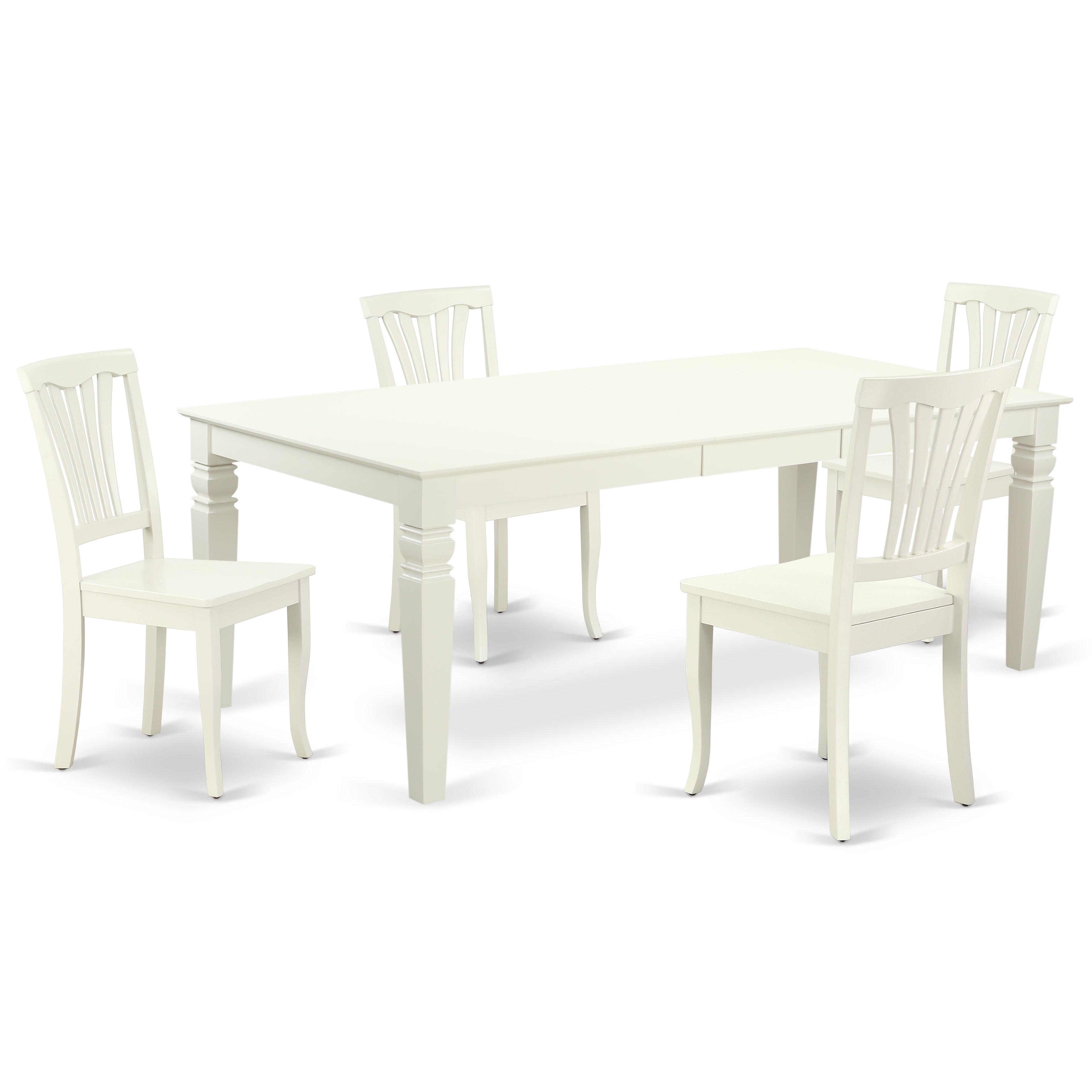 El juego de mesa de comedor moderno de 5 piezas East West Furniture LGAV5-LWH-W incluye una mesa rectangular de madera con diseño de hojas de mariposa y 4 sillas de comedor.