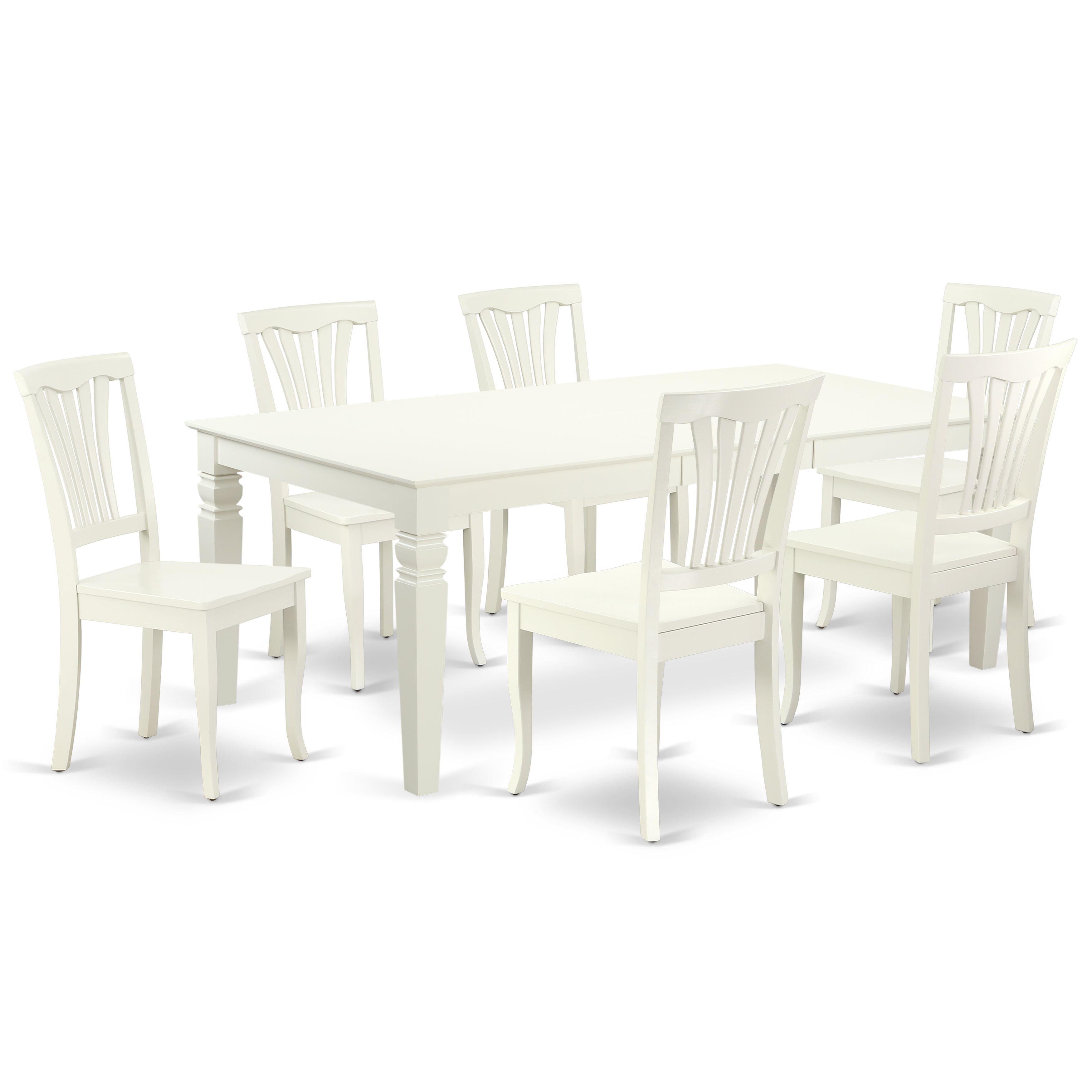 Juego de mesa de comedor East West Furniture LGAV7-LWH-W de 7 piezas compuesto por una mesa de cocina rectangular con diseño de hojas de mariposa y 6 sillas de comedor.