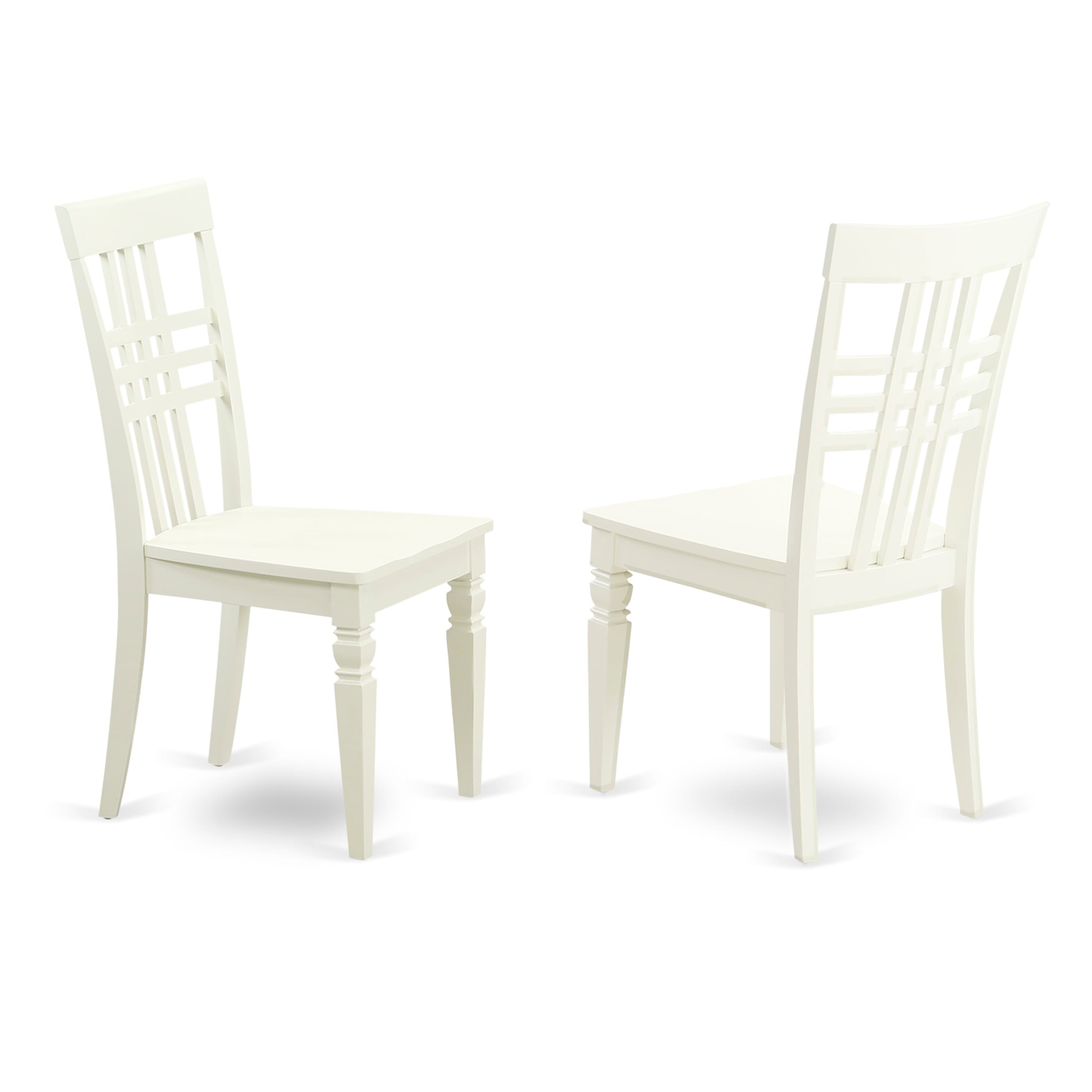 Juego de comedor de 5 piezas East West Furniture MZLG5-LWH-W. Incluye una mesa de comedor rectangular con alas abatibles y 4 sillas con asiento de madera.