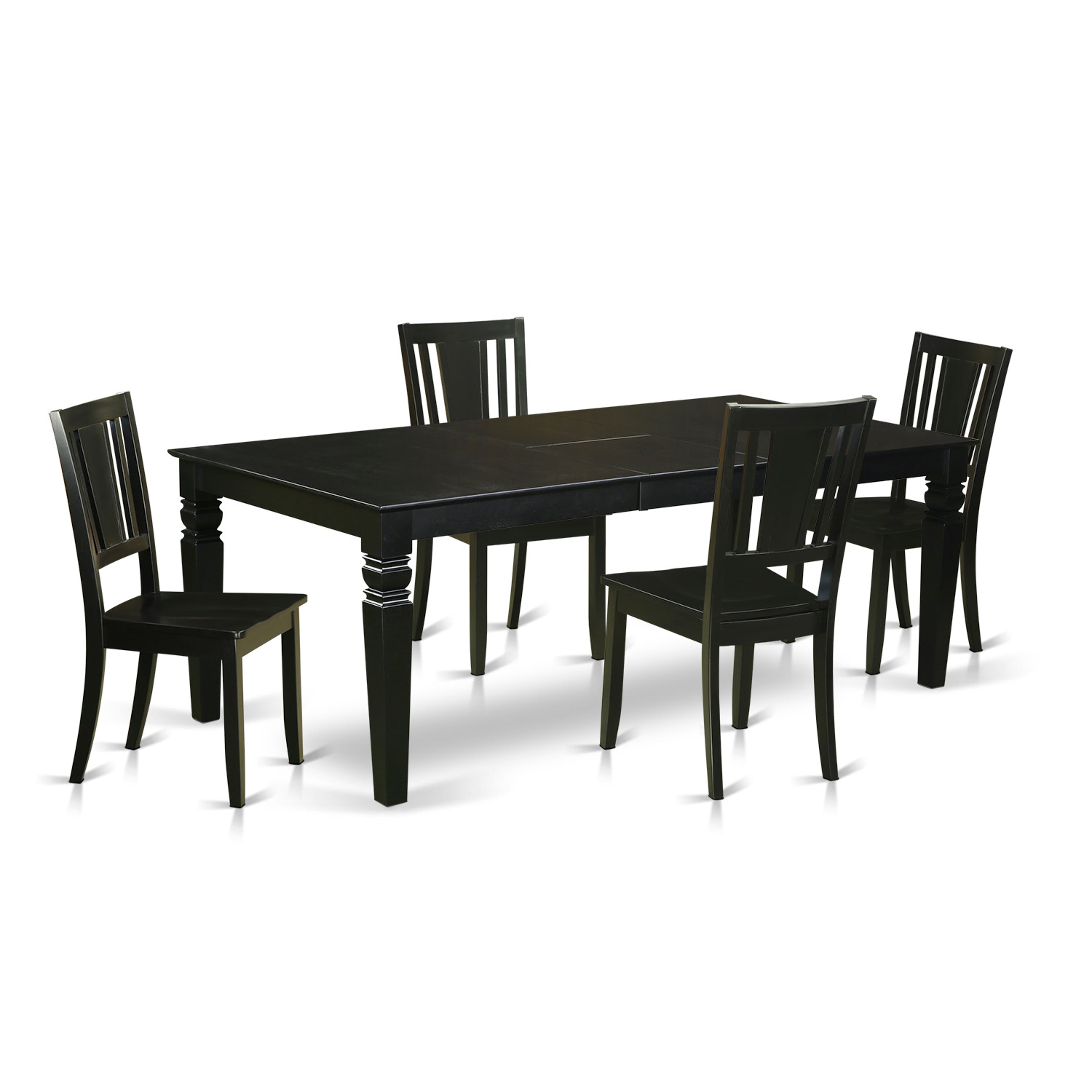 El juego de comedor de 5 piezas East West Furniture LGDU5-BLK-W incluye una mesa de comedor rectangular con hojas de mariposa y 4 sillas de cocina.