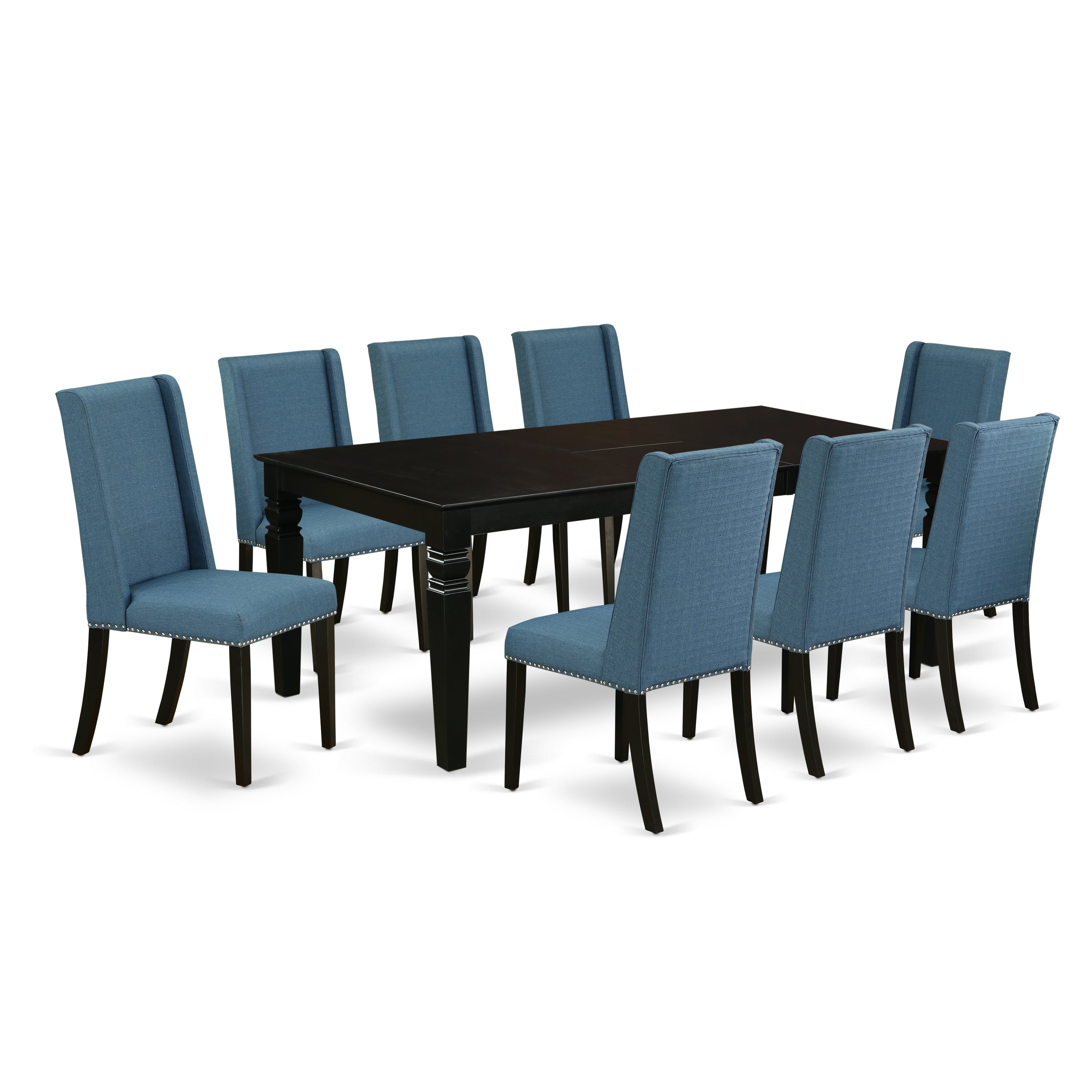 East West Furniture LGFL9-BLK-21 9-Piece kitchen set- 8 parson chairs and butterfly leaf small rectangular table hardwood frame -high back & Black Finish