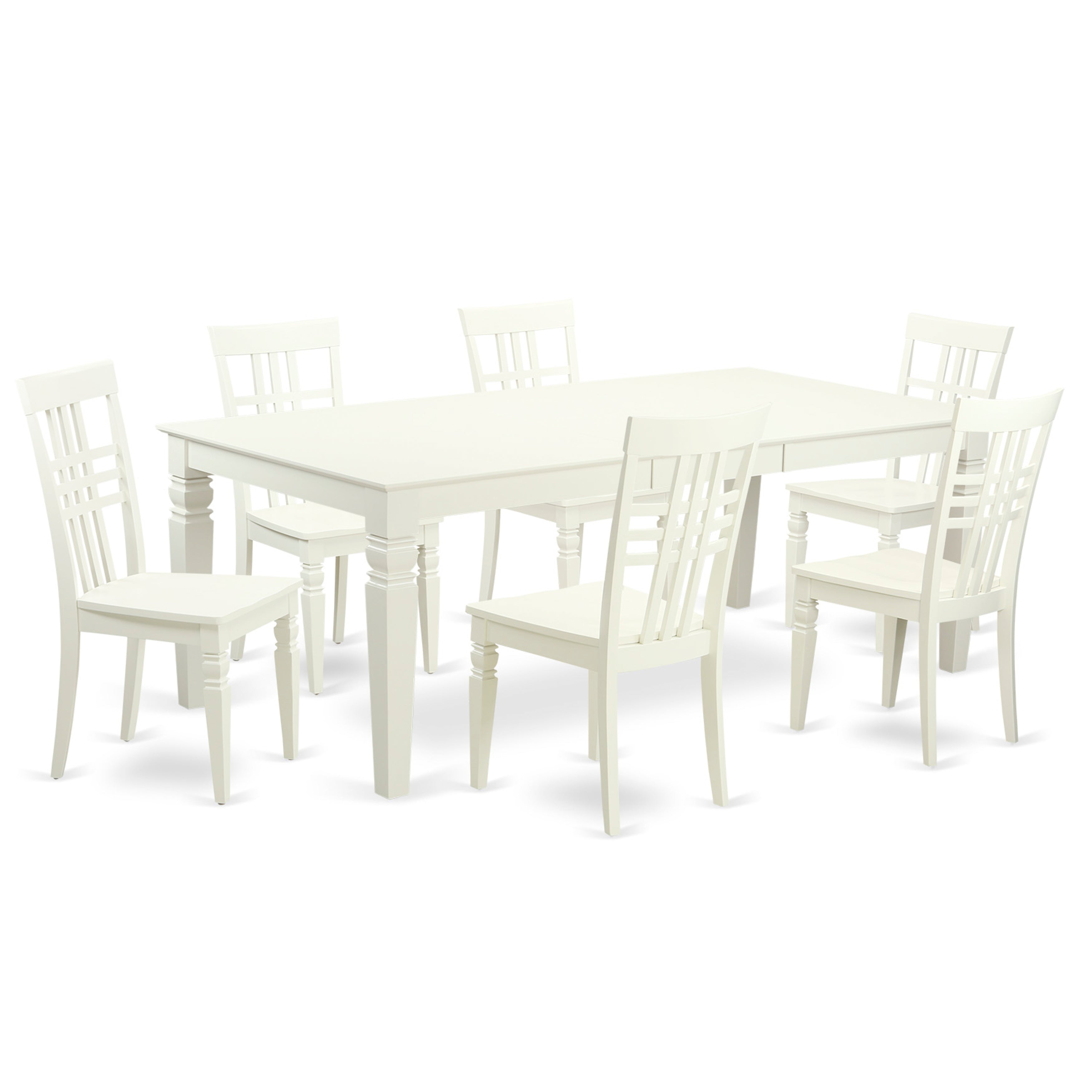 Juego de mesa de cocina de 7 piezas East West Furniture LGLG7-LWH-W compuesto por una mesa de comedor rectangular con hojas de mariposa y 6 sillas de comedor.