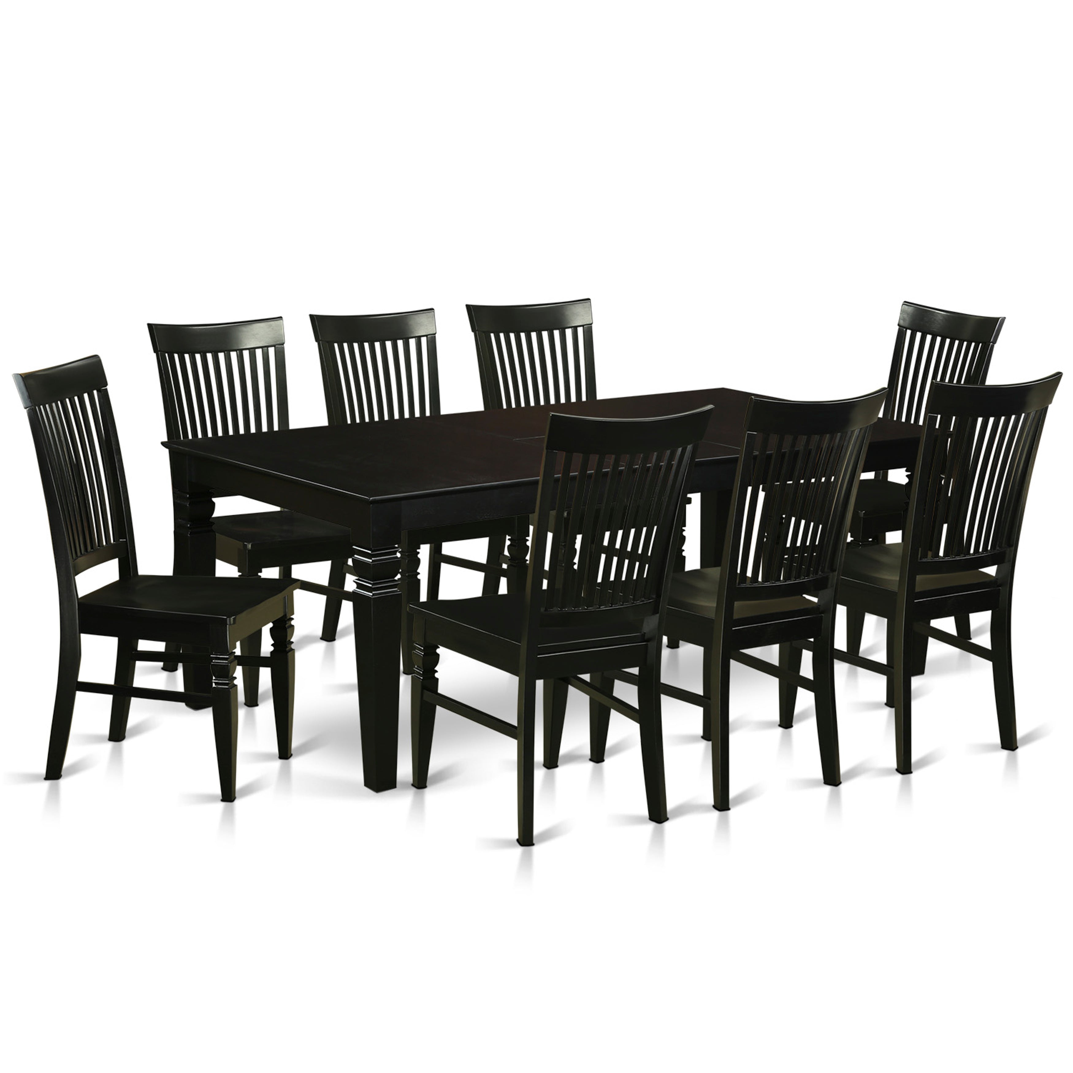 El juego de comedor East West Furniture LGWE9-BLK-W de 9 piezas incluye una mesa de cocina rectangular con diseño de hojas de mariposa y 8 sillas de comedor.