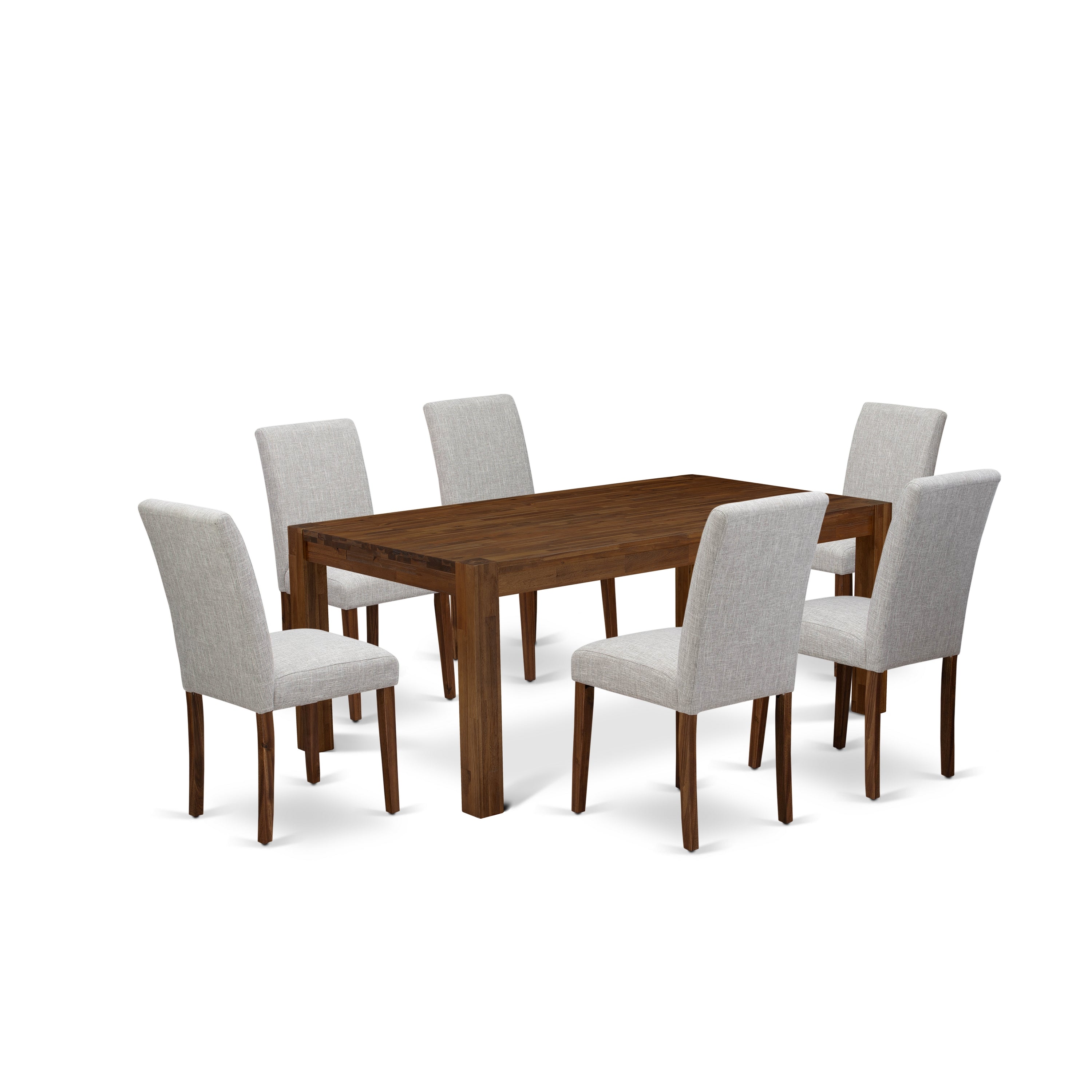 EAST WEST FURNITURE - LMAB7-NN-35 - 7-Pc Modern Dining Set- 6 Upholstered Dining Chairs and Rectangular Dining Table - Doeskin Linen Fabric Seat and High Chair Back (Antique Walnut Finish)