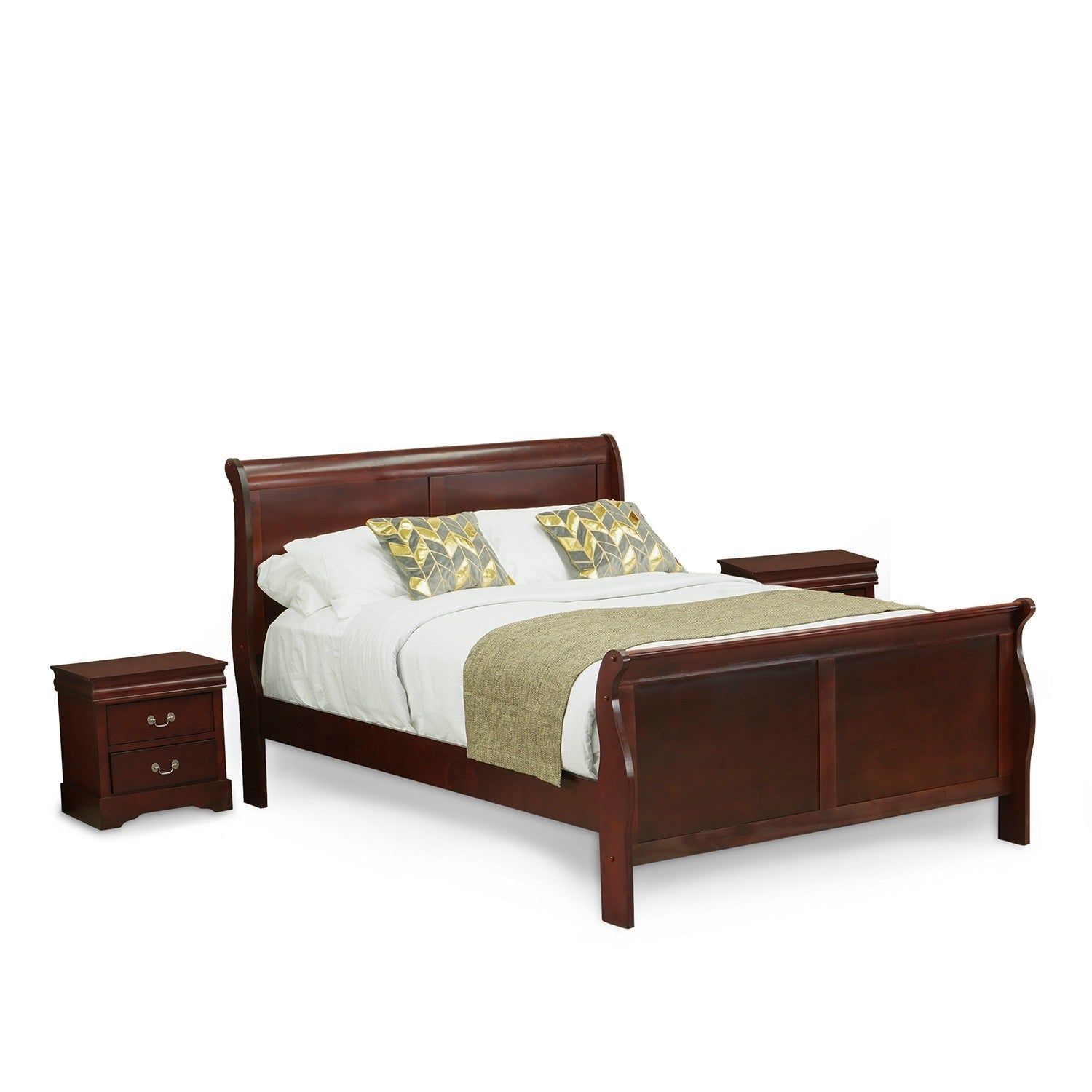 East West Furniture Louis Philippe 3 Piece Queen Size Bedroom Set in Phillip Walnut Finish with Queen Bed,2 Nightstands
