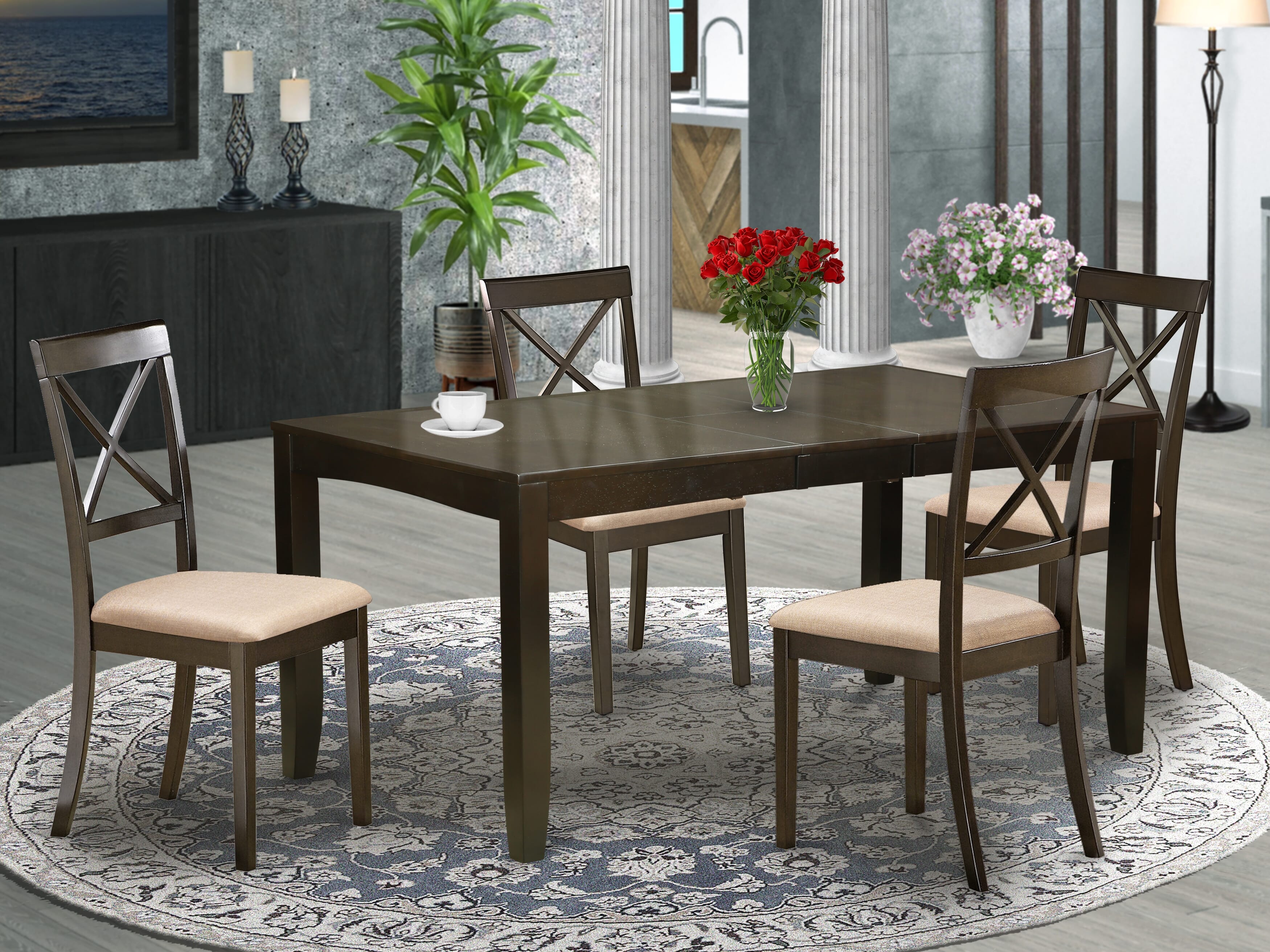 LYBO5-CAP-C 5 Pc Dining room set for 4-Dining Table with Leaf Plus 4 Chairs for Dining room