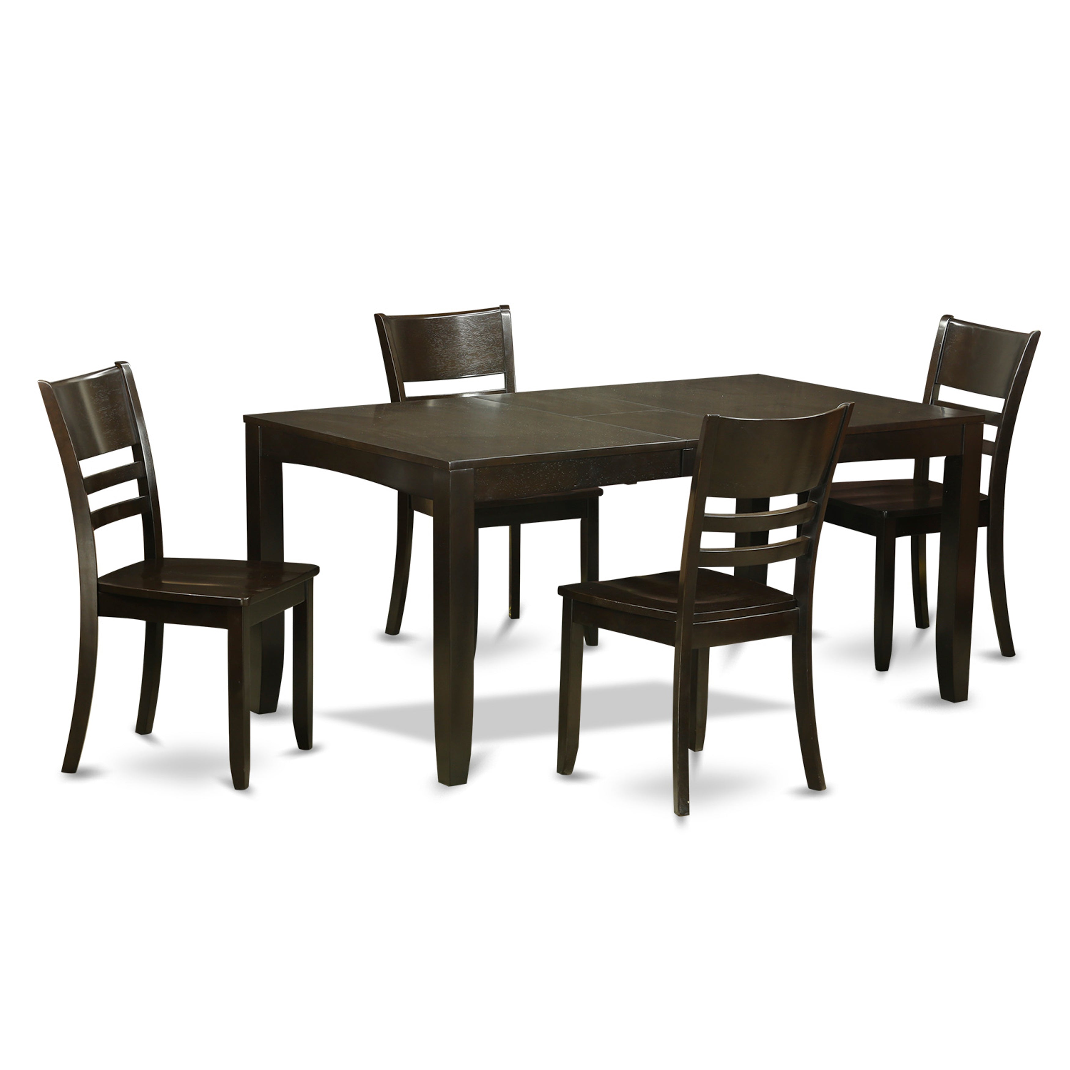 Juego de mesa de comedor de 5 piezas East West Furniture LYFD5-CAP-W para 4 personas. Incluye una mesa de cocina rectangular con diseño de hojas de mariposa y 4 sillas de comedor.