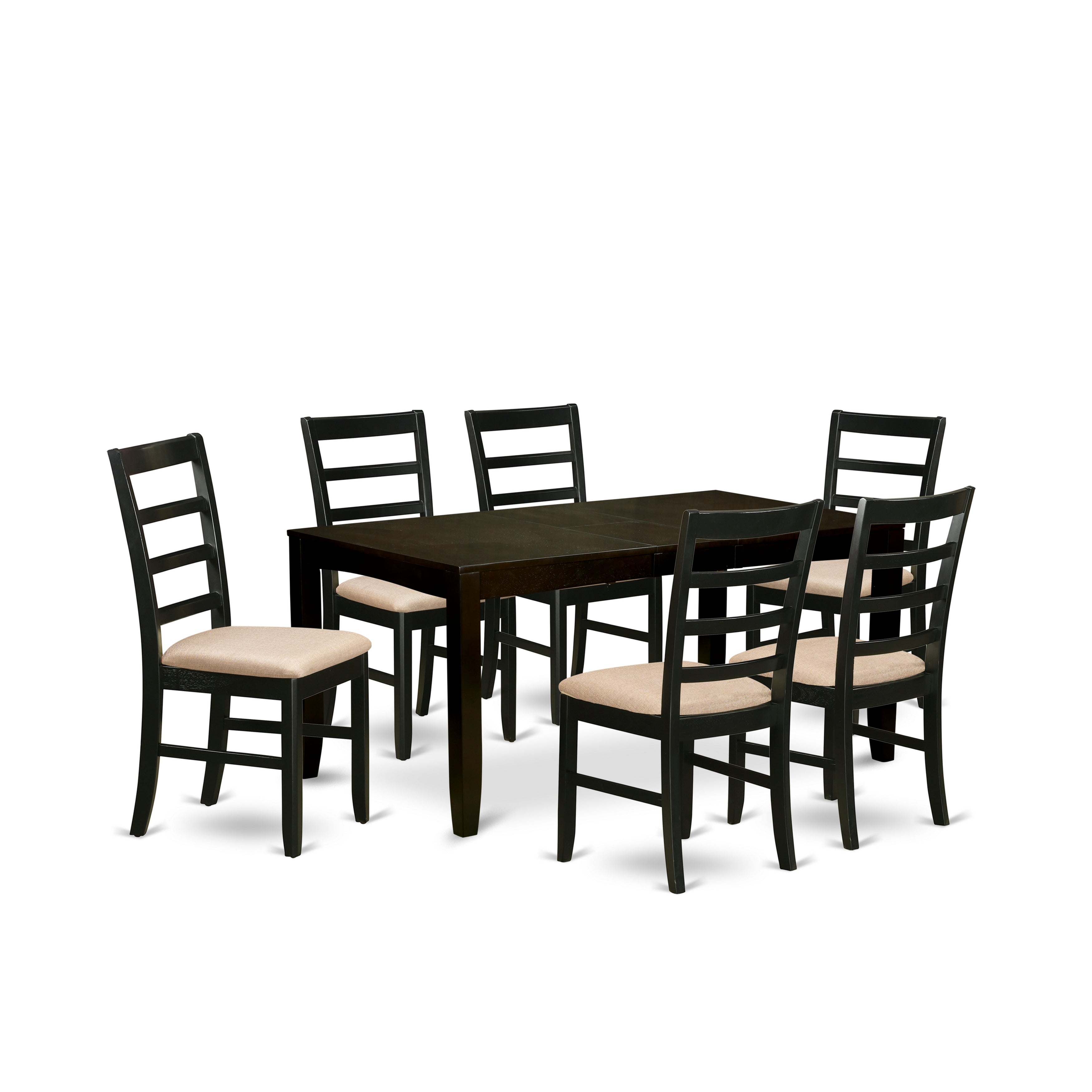 El juego de mesa de cocina East West Furniture LYPF7-CAP-C de 7 piezas consta de una mesa de comedor rectangular con hojas de mariposa y 6 sillas de comedor de tela de lino.