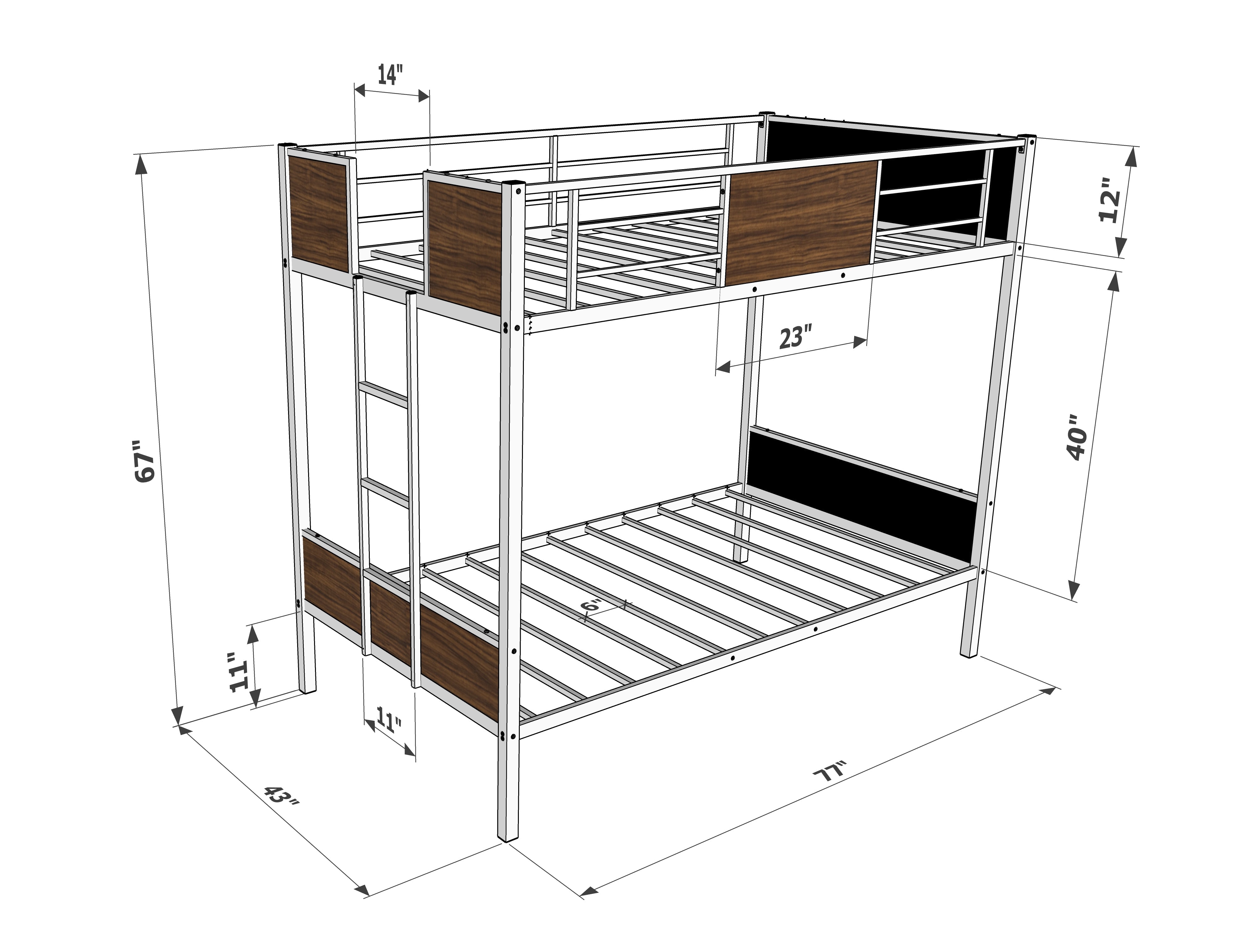 LYT0BLK Lynfield Twin Bunk Bed in powder coating black color