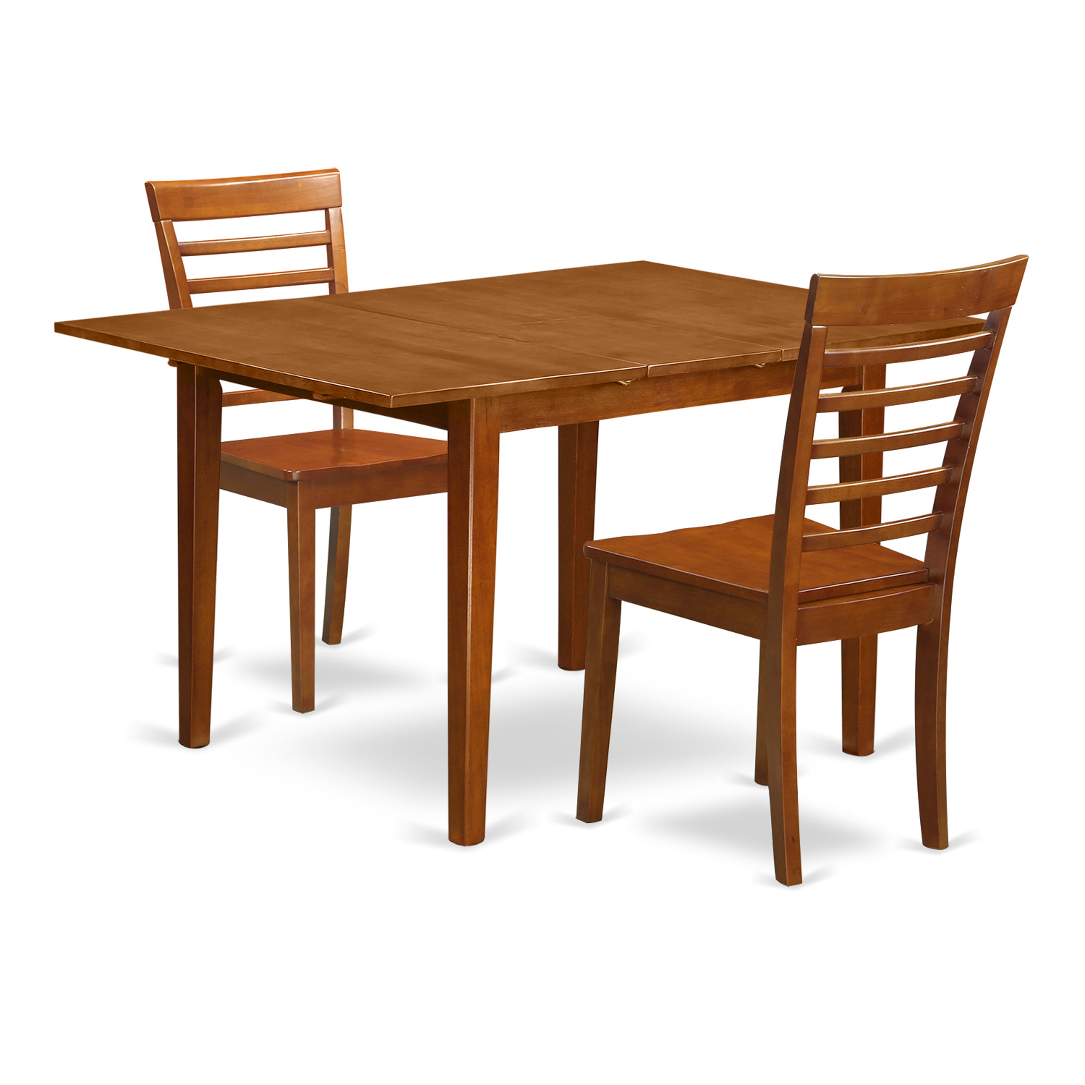 MILA3-SBR-W 3 Pc set Milan offering Leaf and 2 hard wood Kitchen Chairs in Saddle Brown .
