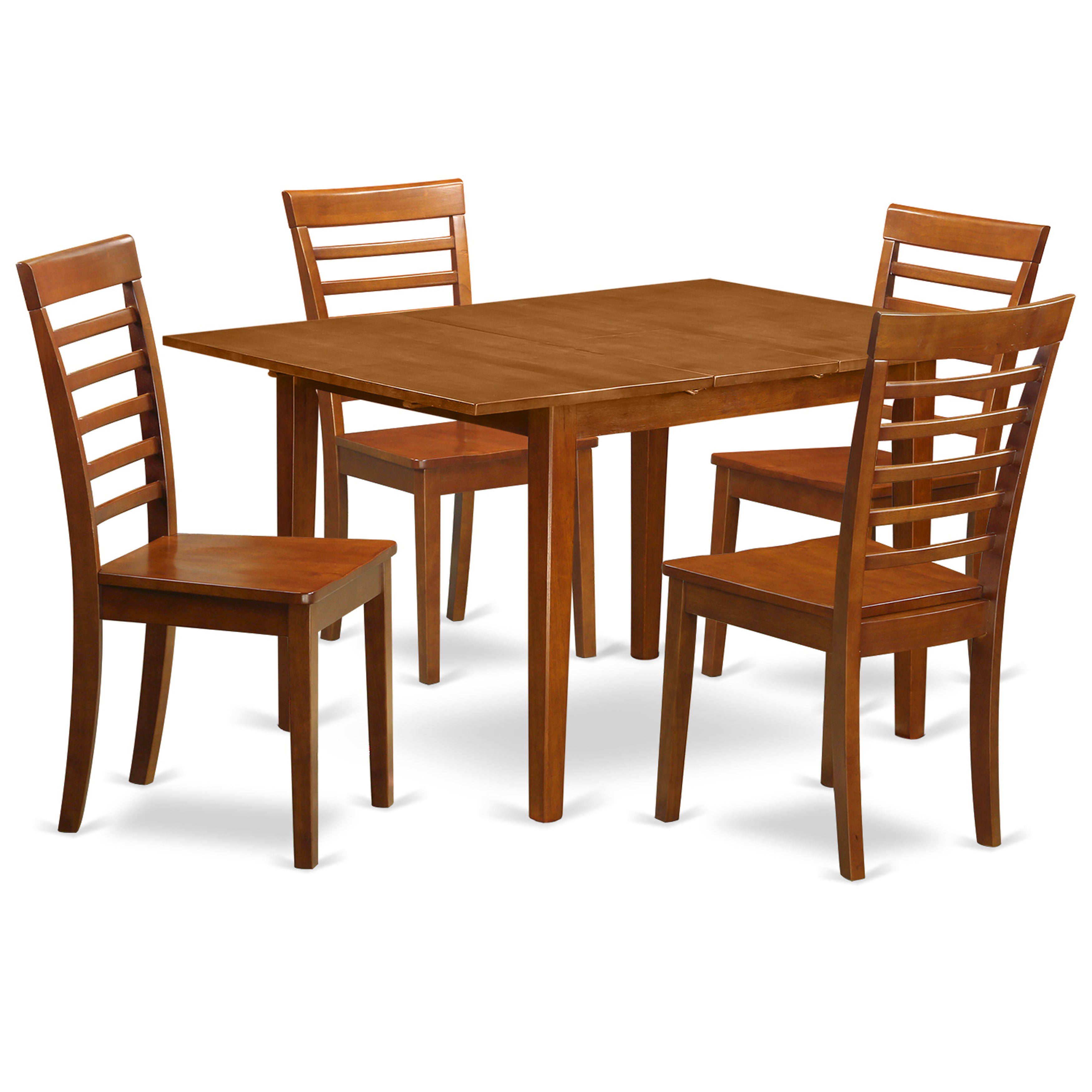 MILA5-SBR-W 5 PcMilan with Leaf and 4 Wood Seat Chairs in Saddle Brown .